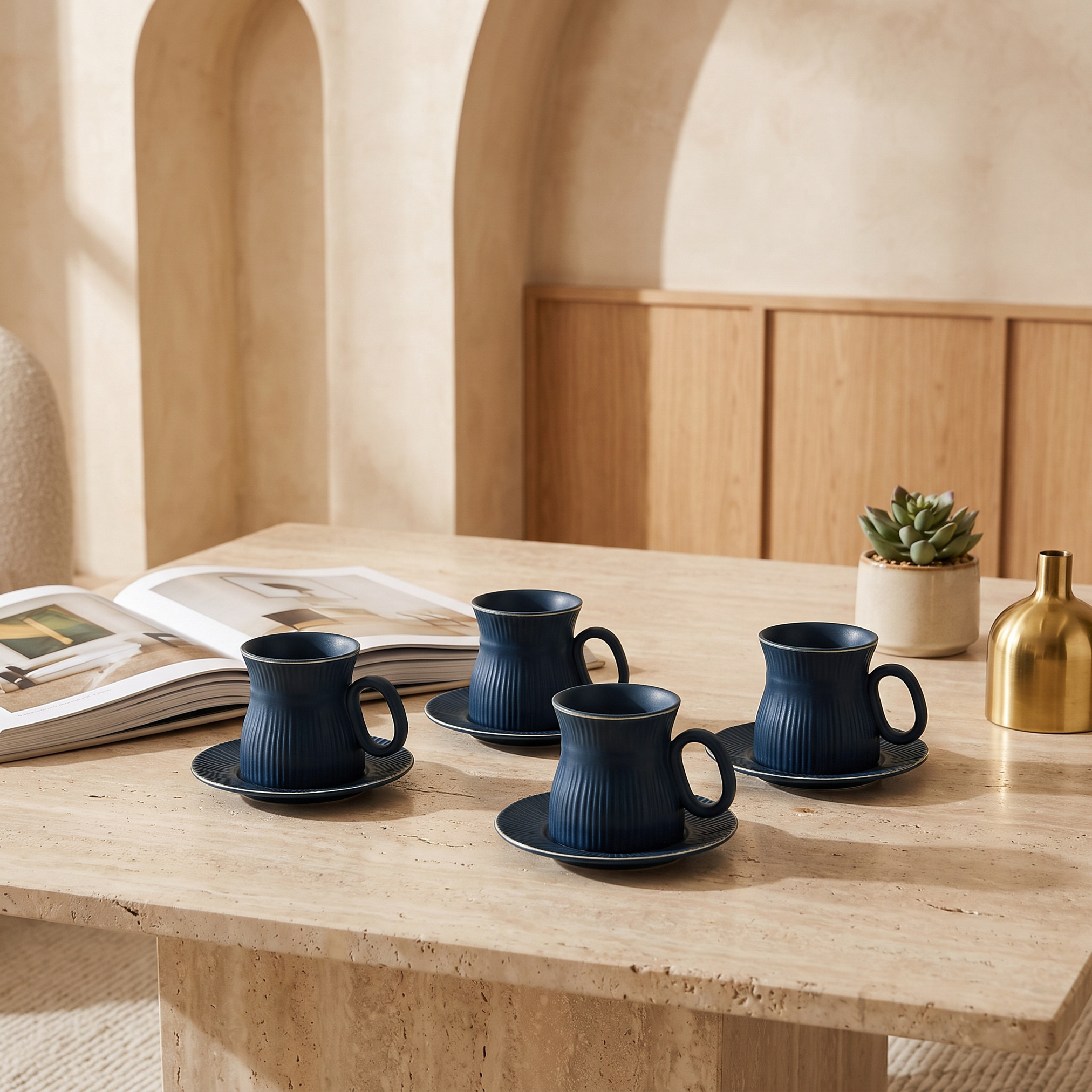طقم فناجين إسبريسو وصحون من الخزف الصيني الجديد 8 قطع من نهما-household-dining-teaandcoffee-mugsandcups-image-1