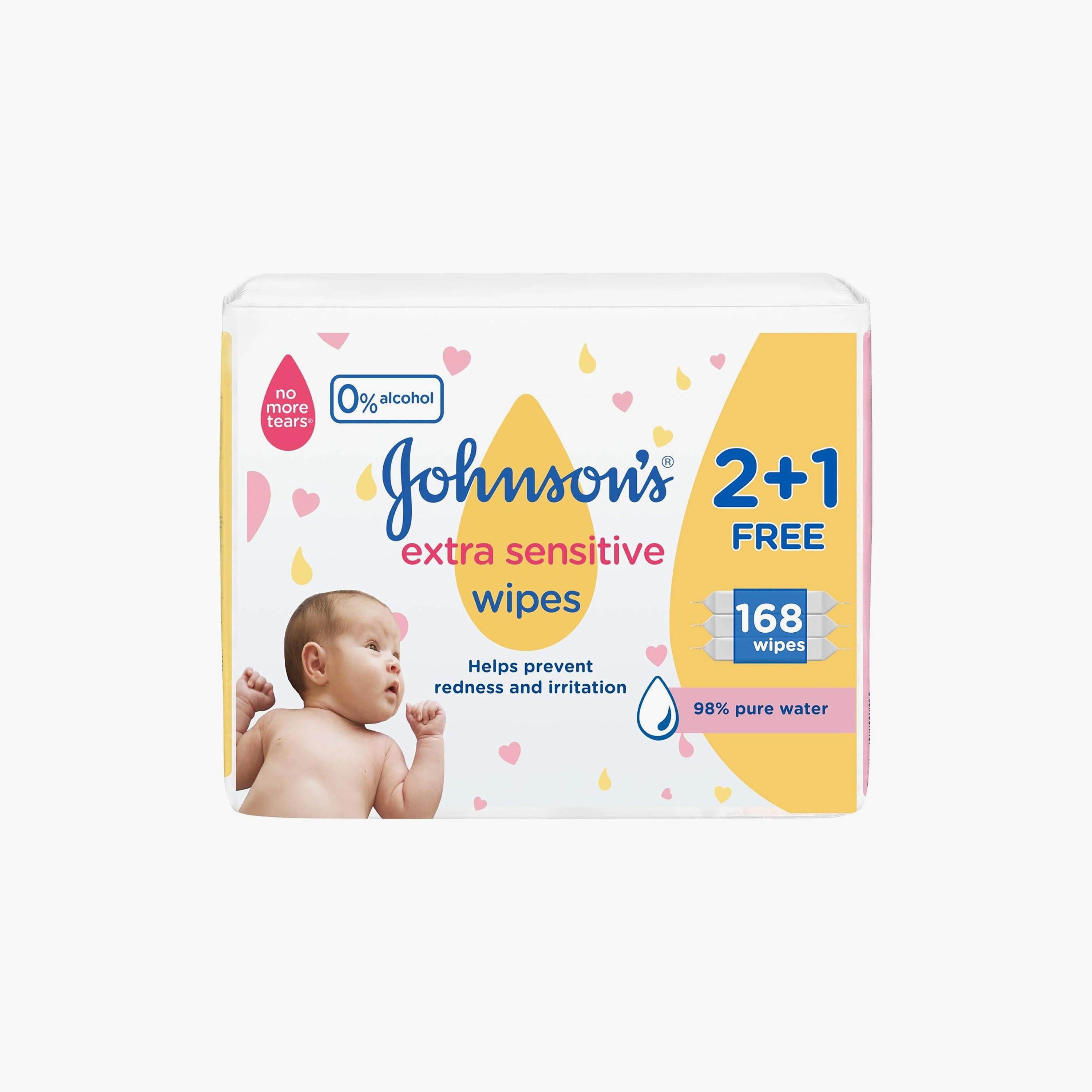 مناديل مبللة للبشرة شديدة الحساسية، 168 قطعة من جونسون-baby-diapering-babywipes-image-1
