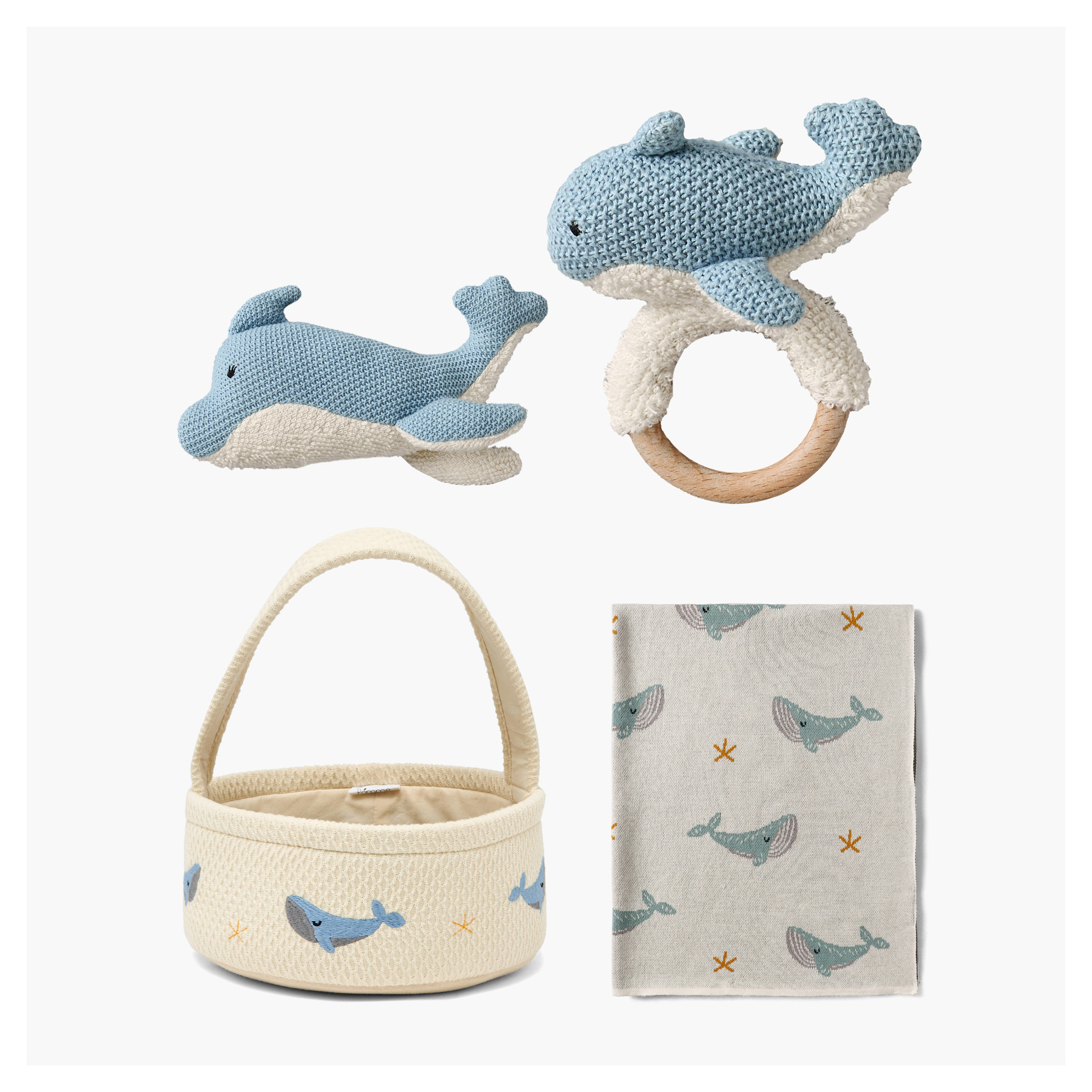 طقم بطانيات لحديثي الولادة بطبعات الحوت من 4 قطع - 80x100 سم-baby-nursery-blanketsandswaddles-receivingblankets-image-1