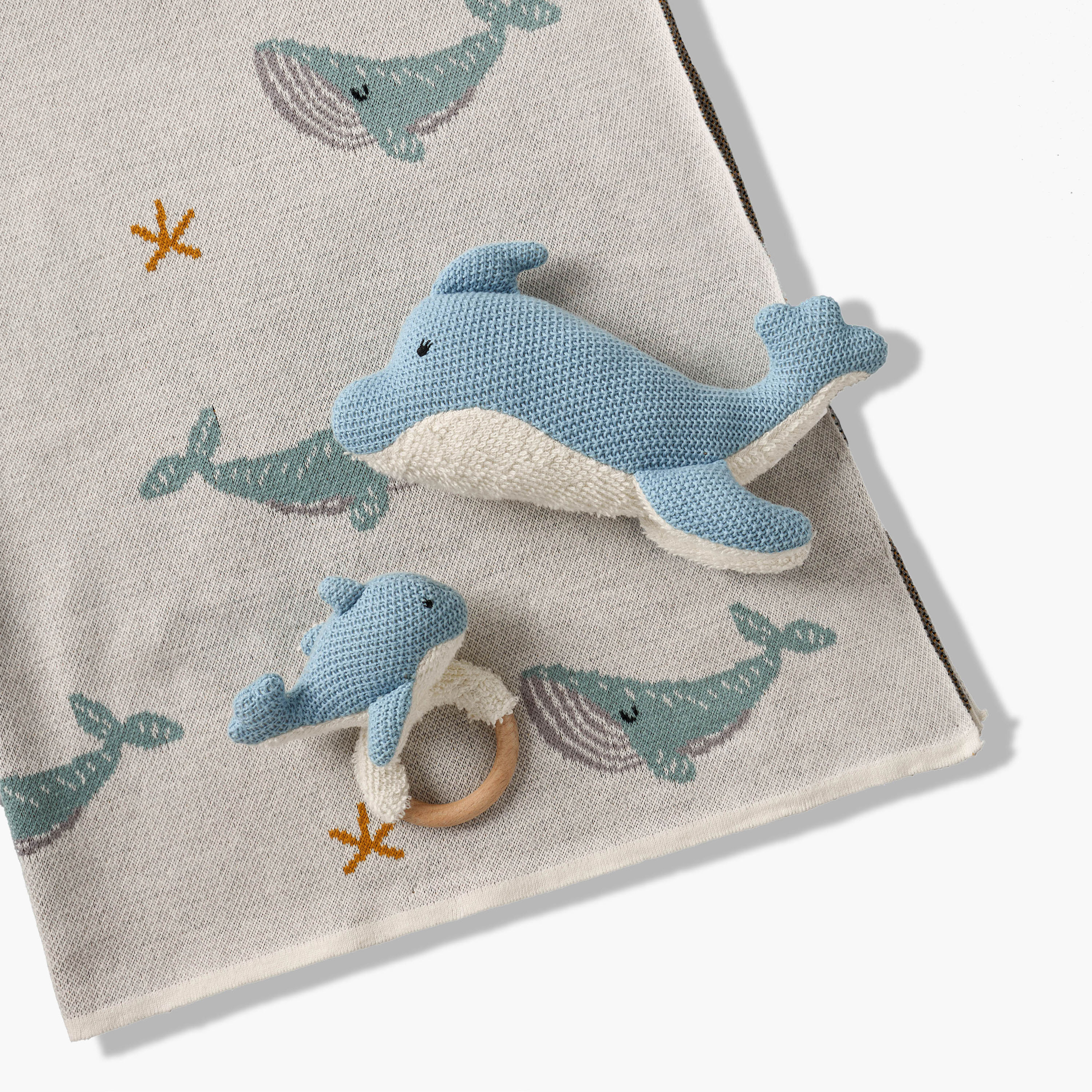 طقم بطانيات لحديثي الولادة بطبعات الحوت من 4 قطع - 80x100 سم-baby-nursery-blanketsandswaddles-receivingblankets-image-6