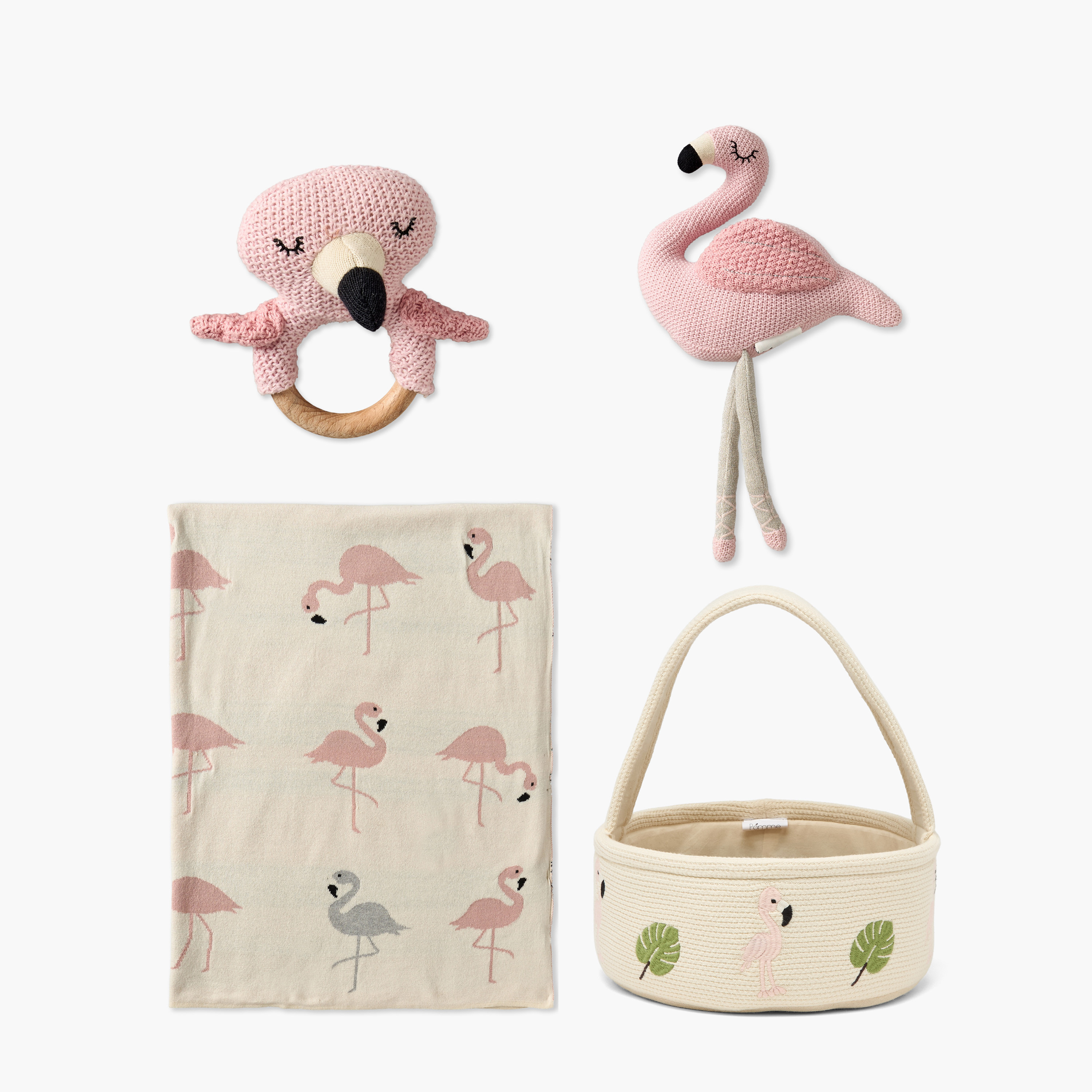 طقم هدايا بطانية لحديثي الولادة بتصميم فلامنجو 4 قطع - 80×100 سم-baby-nursery-blanketsandswaddles-receivingblankets-image-1