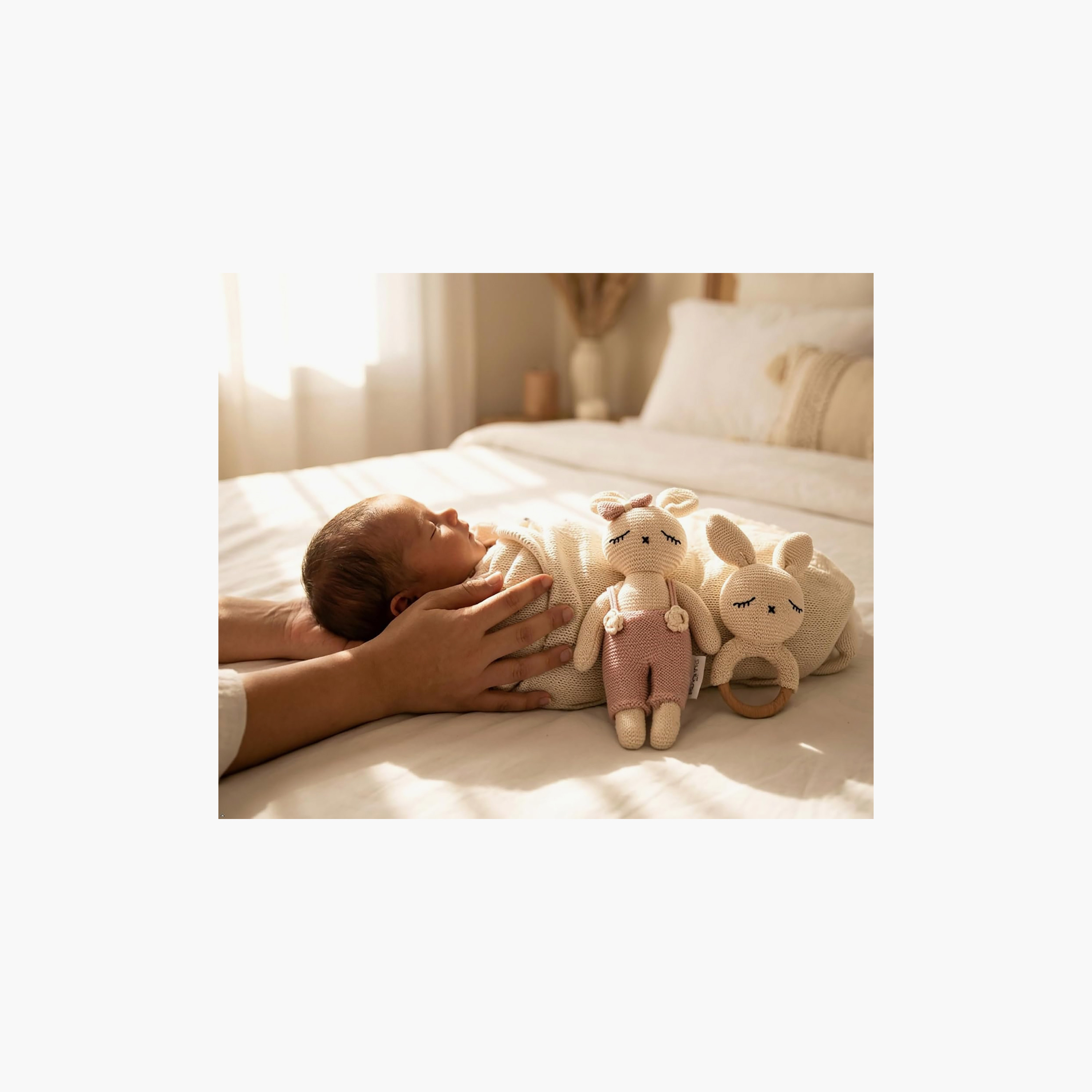Set of 3 Polka Dot Receiving Blanket with Bunny Soft Toy and Ring-baby-nursery-babybedding-image-5