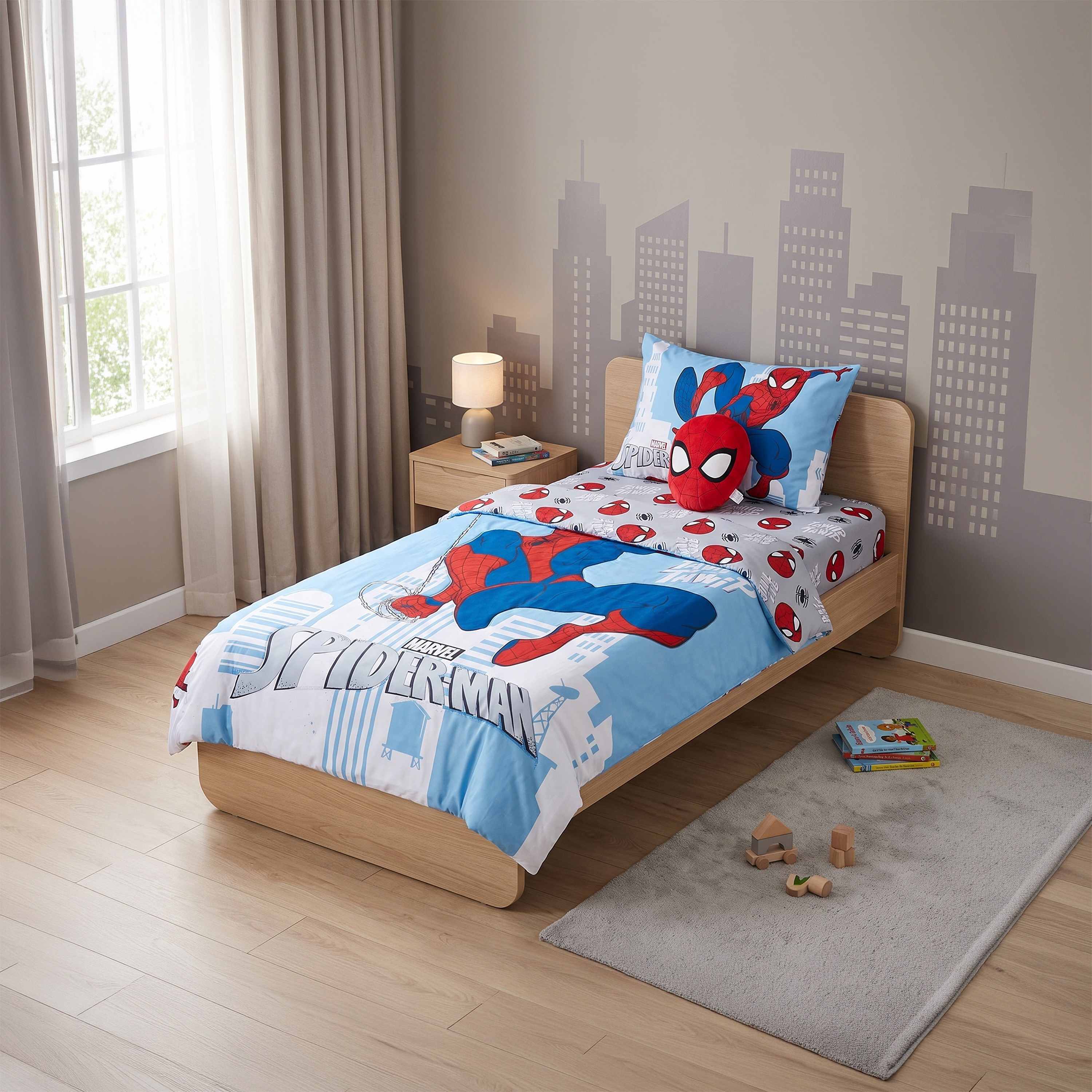 طقم مفروشات سرير من الألياف الدقيقة 4 قطع بطبعات سبايدر مان - 135 × 220 سم-baby-nursery-toddlerbedding-image-1