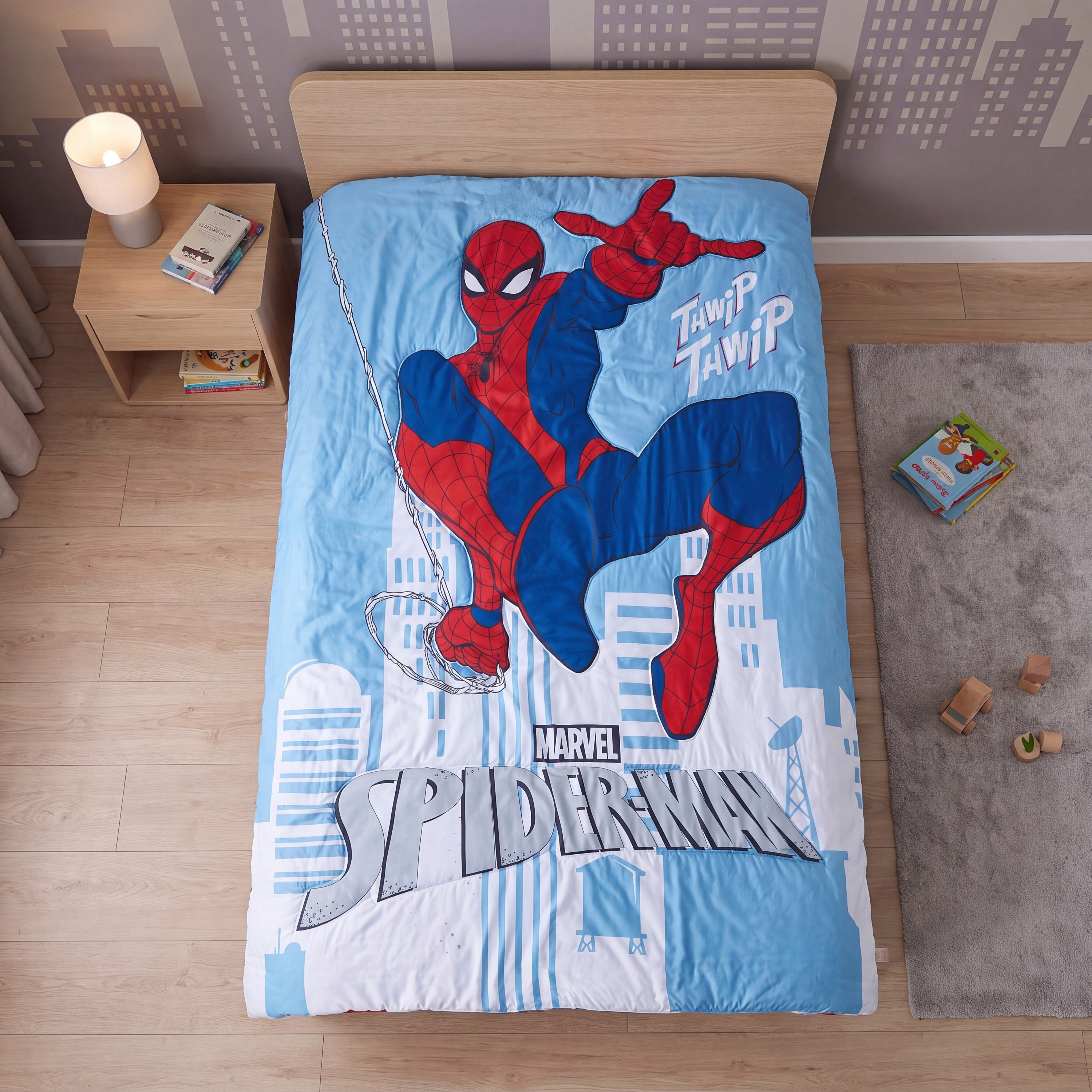 طقم مفروشات سرير من الألياف الدقيقة 4 قطع بطبعات سبايدر مان - 135 × 220 سم-baby-nursery-toddlerbedding-image-2