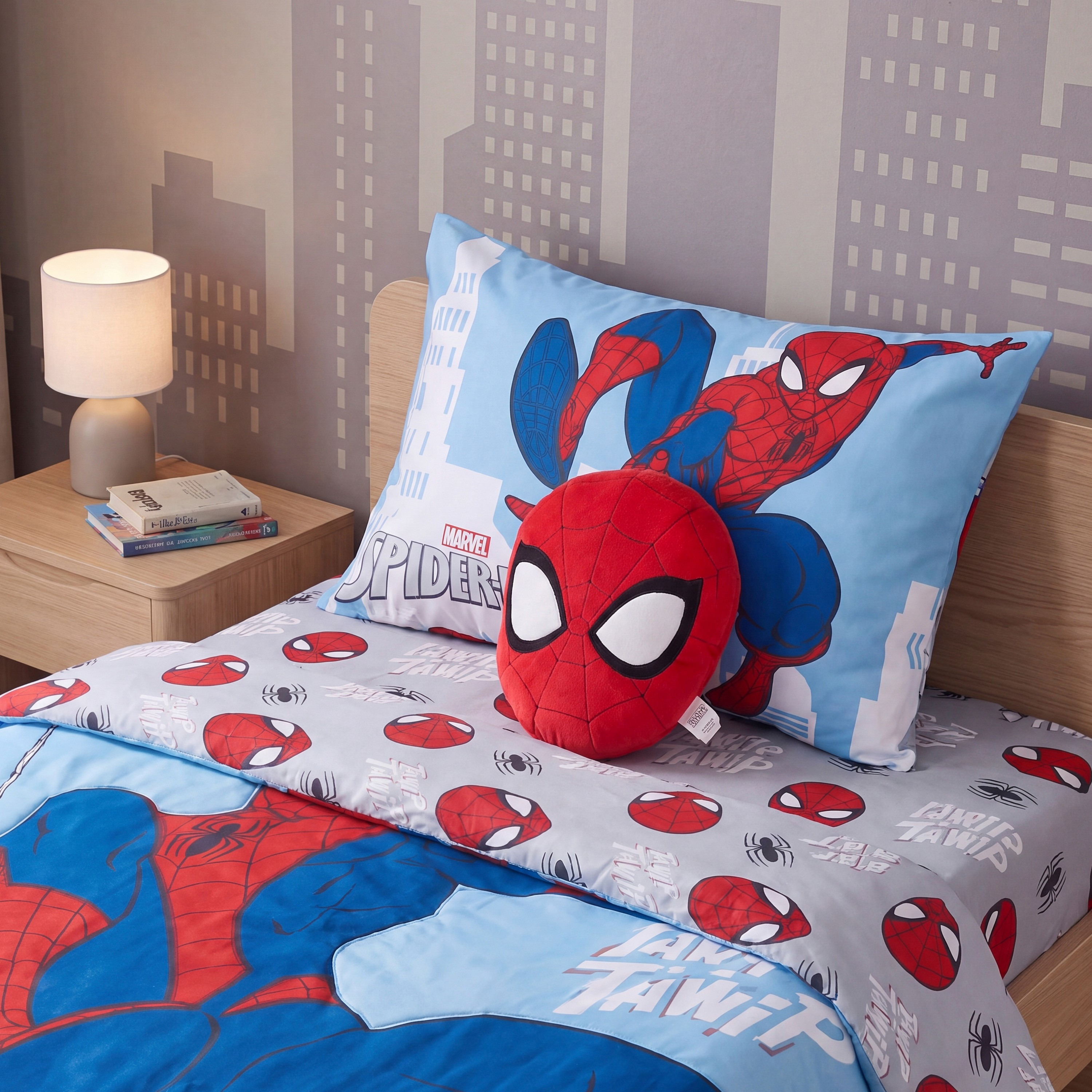 طقم مفروشات سرير من الألياف الدقيقة 4 قطع بطبعات سبايدر مان - 135 × 220 سم-baby-nursery-toddlerbedding-image-4