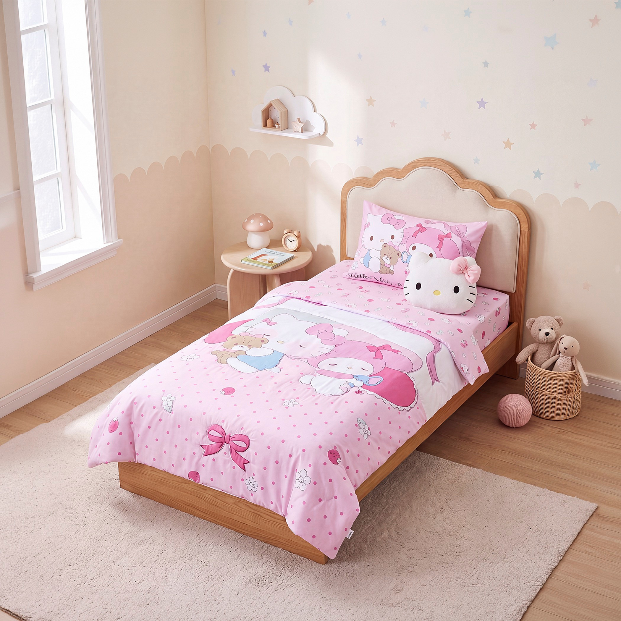 طقم مفروشات سرير من المايكروفايبر بطبعة هيلو كيتي من سانريو - 4 قطع-baby-nursery-babybedding-image-1