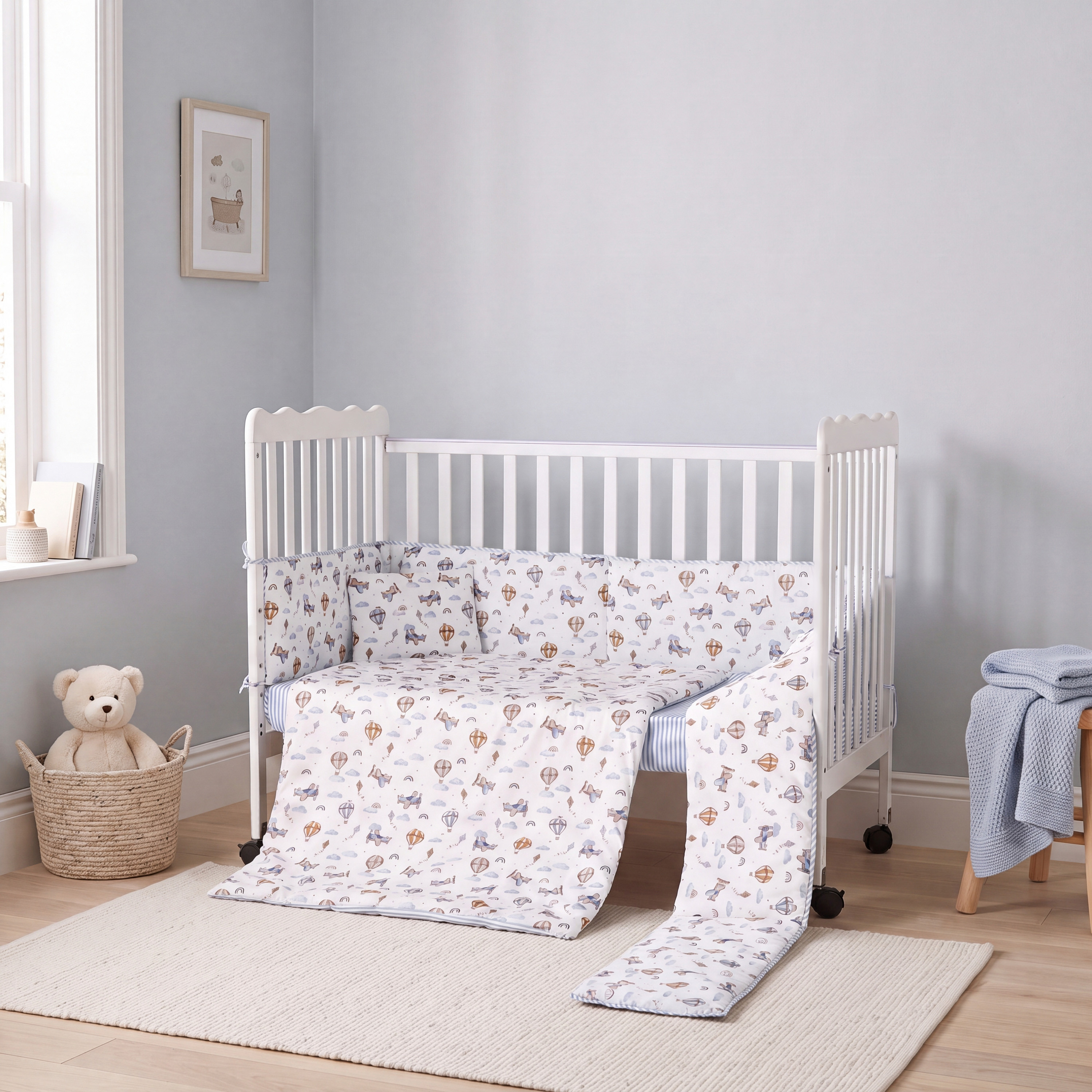 طقم لحلف قطن 4 قطع بطبعات طائرات من جونيورز - 90×130 سم-baby-nursery-babybedding-image-1