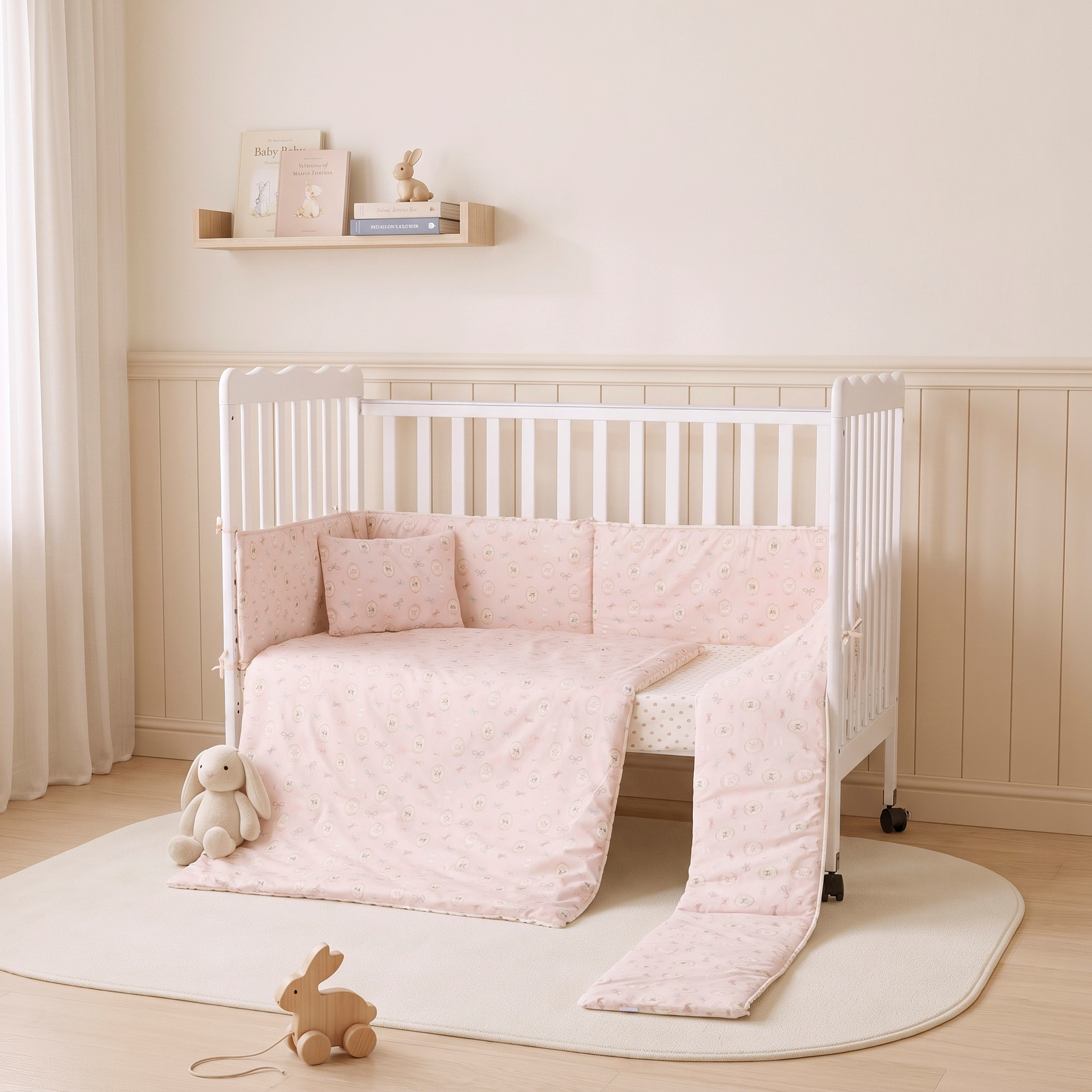 طقم مفروشات سرير 4 قطع بطبعات فيونكة من جونيورز-baby-nursery-babybedding-image-1