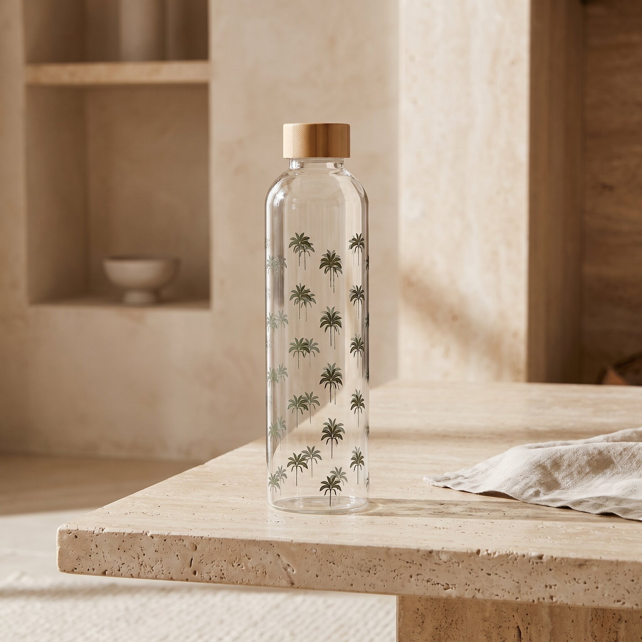 Palm Print Glass Bottle - 1 L-household-dining-drinkserveware-bottles-image-1