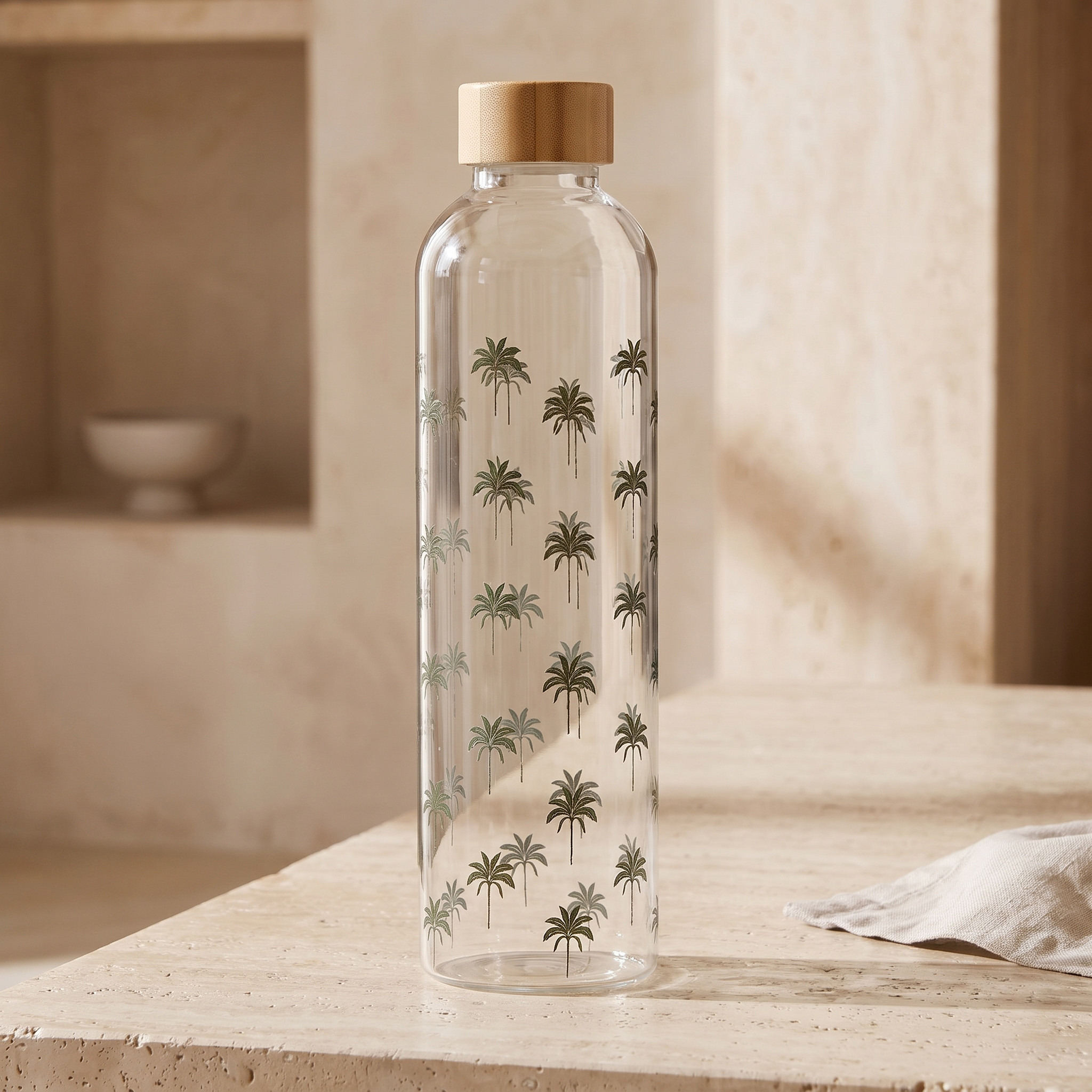Palm Print Glass Bottle - 1 L-household-dining-drinkserveware-bottles-image-2