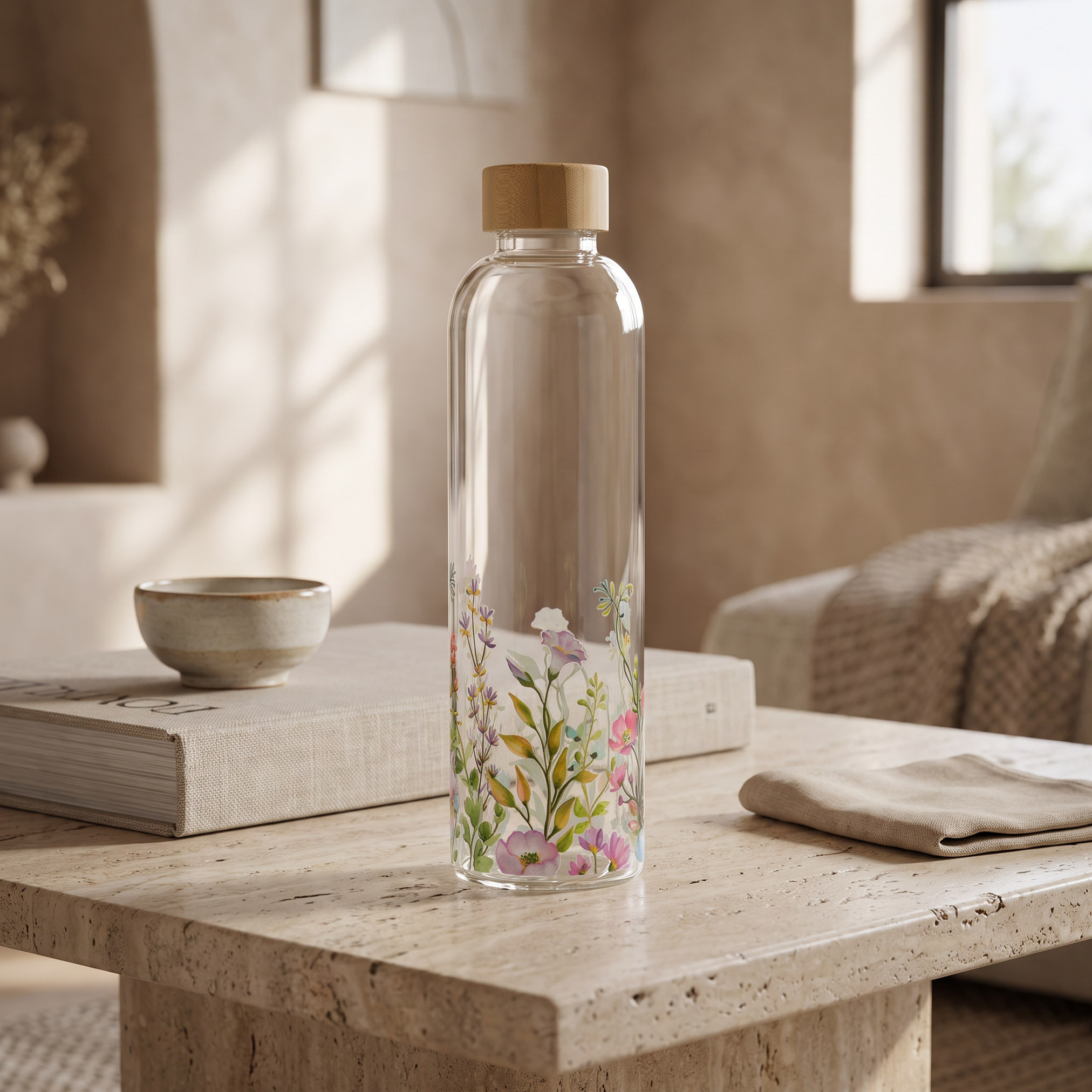 Floral Print Glass Bottle - 1 L-household-dining-drinkserveware-bottles-image-1