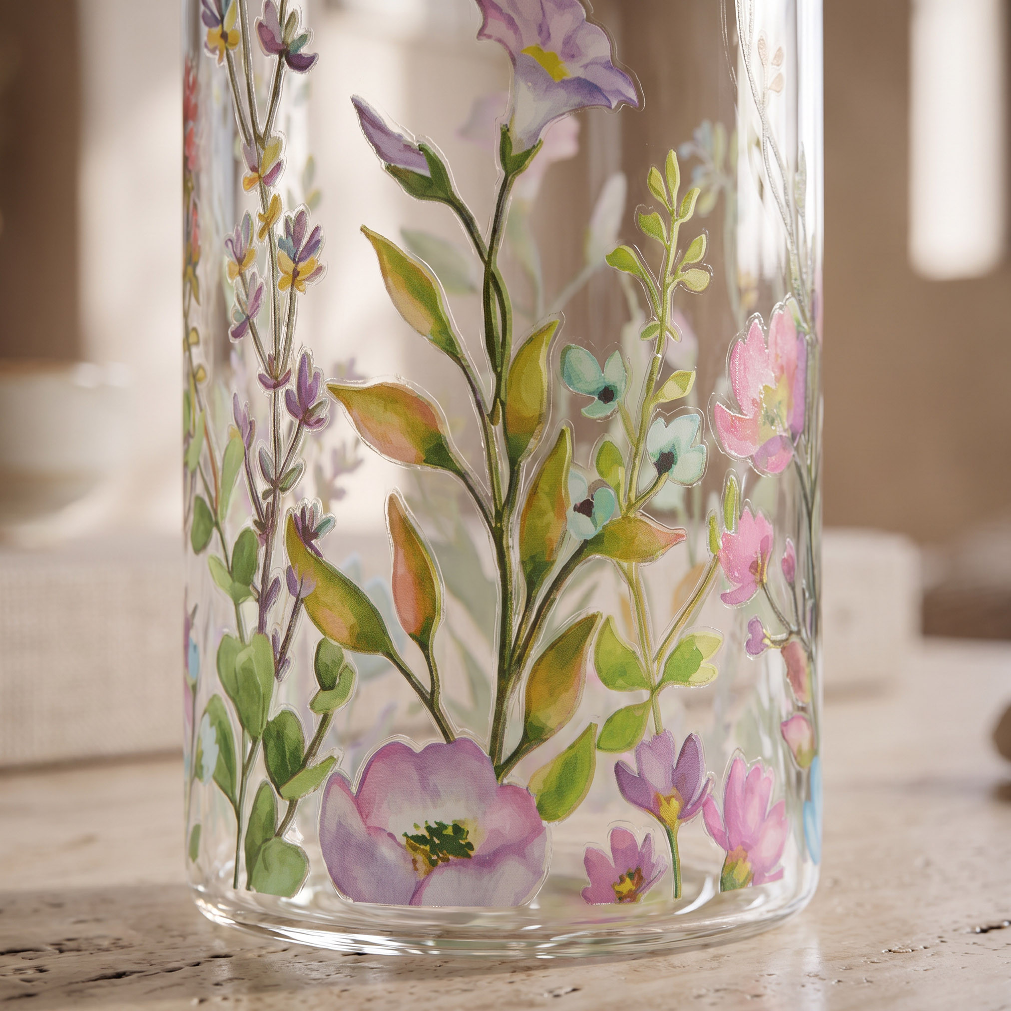 Floral Print Glass Bottle - 1 L-household-dining-drinkserveware-bottles-image-2
