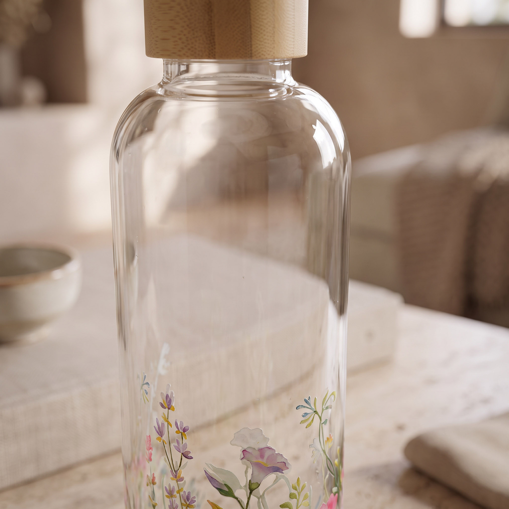 Floral Print Glass Bottle - 1 L-household-dining-drinkserveware-bottles-image-3