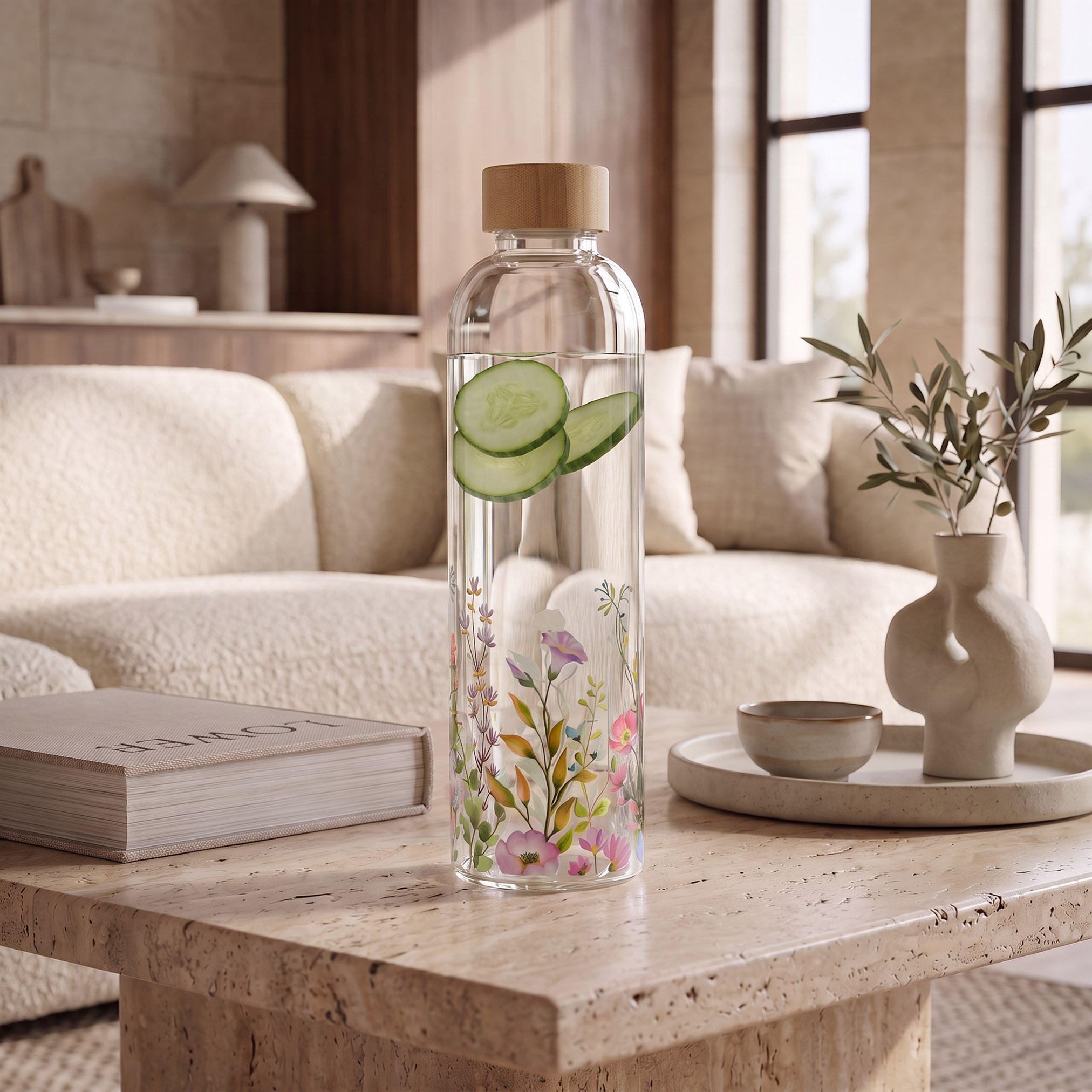 Floral Print Glass Bottle - 1 L-household-dining-drinkserveware-bottles-image-4