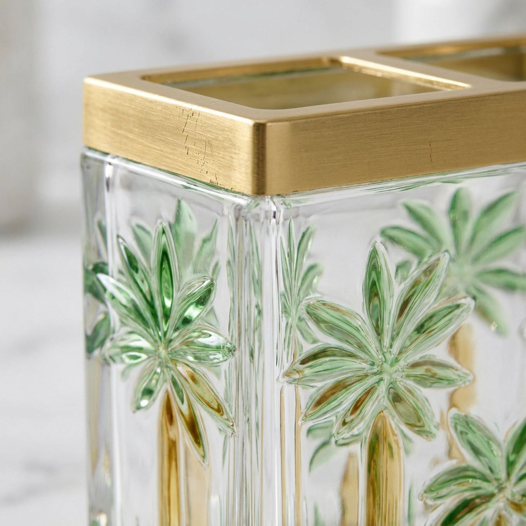 Palm Print Glass Tumbler with Partition-household-bathandlaundry-bathaccessories-toothbrushholdersandtumblers-image-2