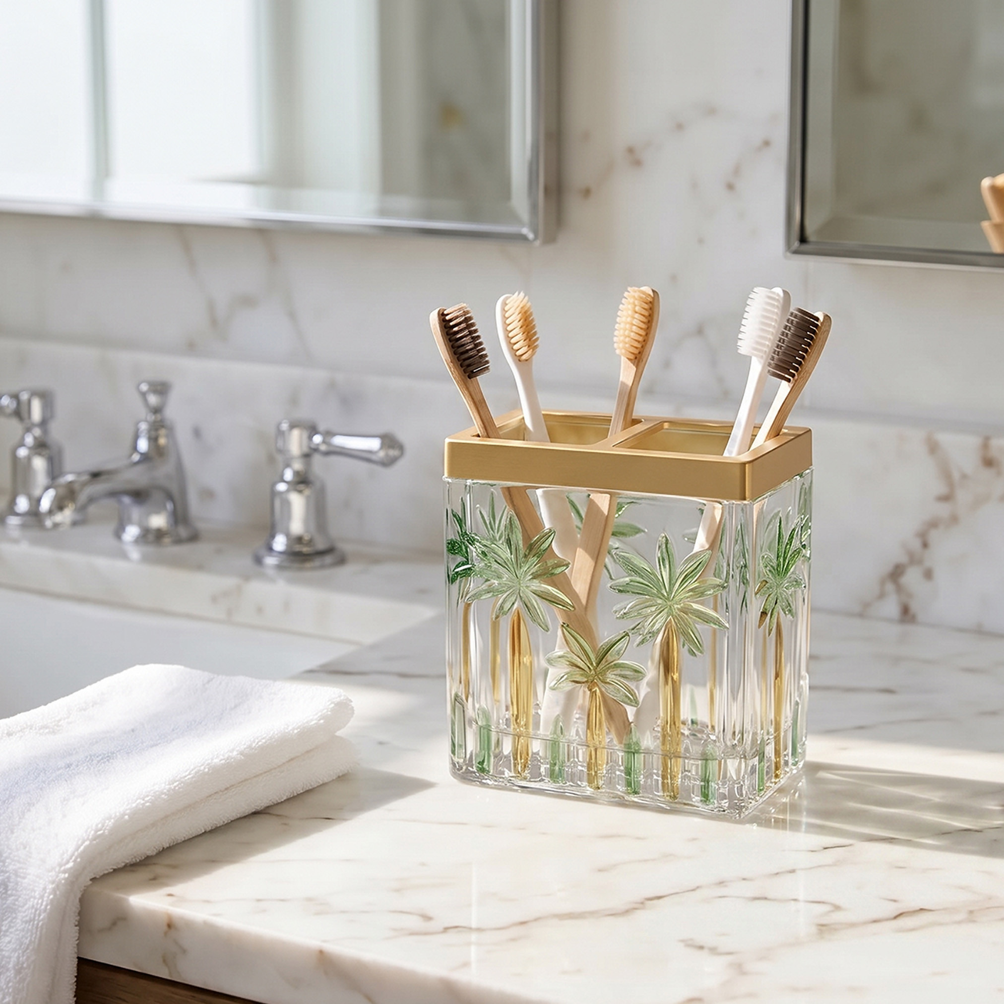 Palm Print Glass Tumbler with Partition-household-bathandlaundry-bathaccessories-toothbrushholdersandtumblers-image-4