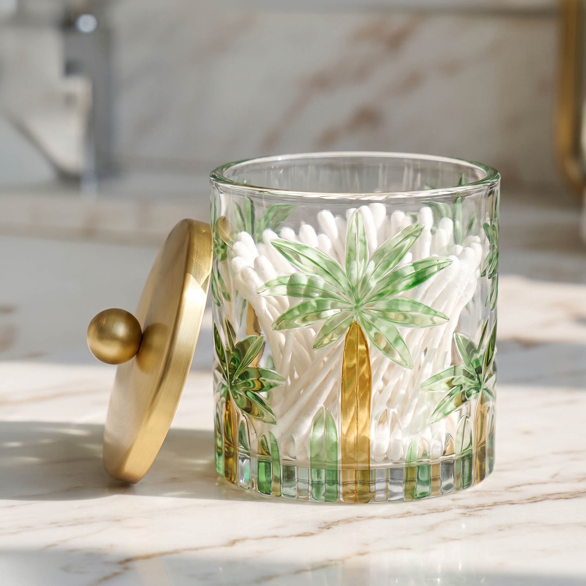 Palm Glass Cotton Jar-household-bathandlaundry-bathaccessories-tissueboxesandcottonjars-image-1