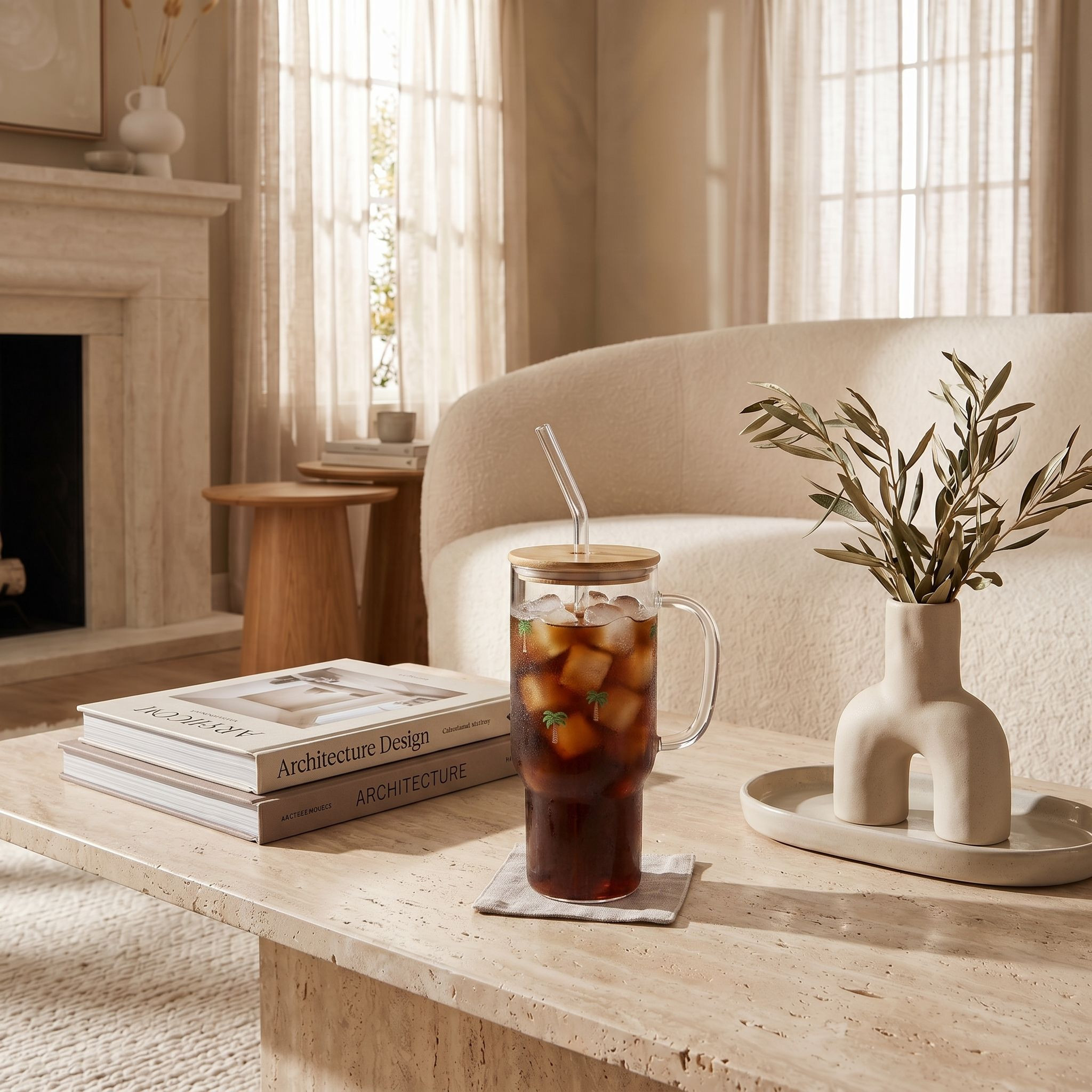 مج زجاج بقشّة وطبعات شجر النخيل - 900 مل-household-dining-teaandcoffee-travelmugsandsippers-image-4