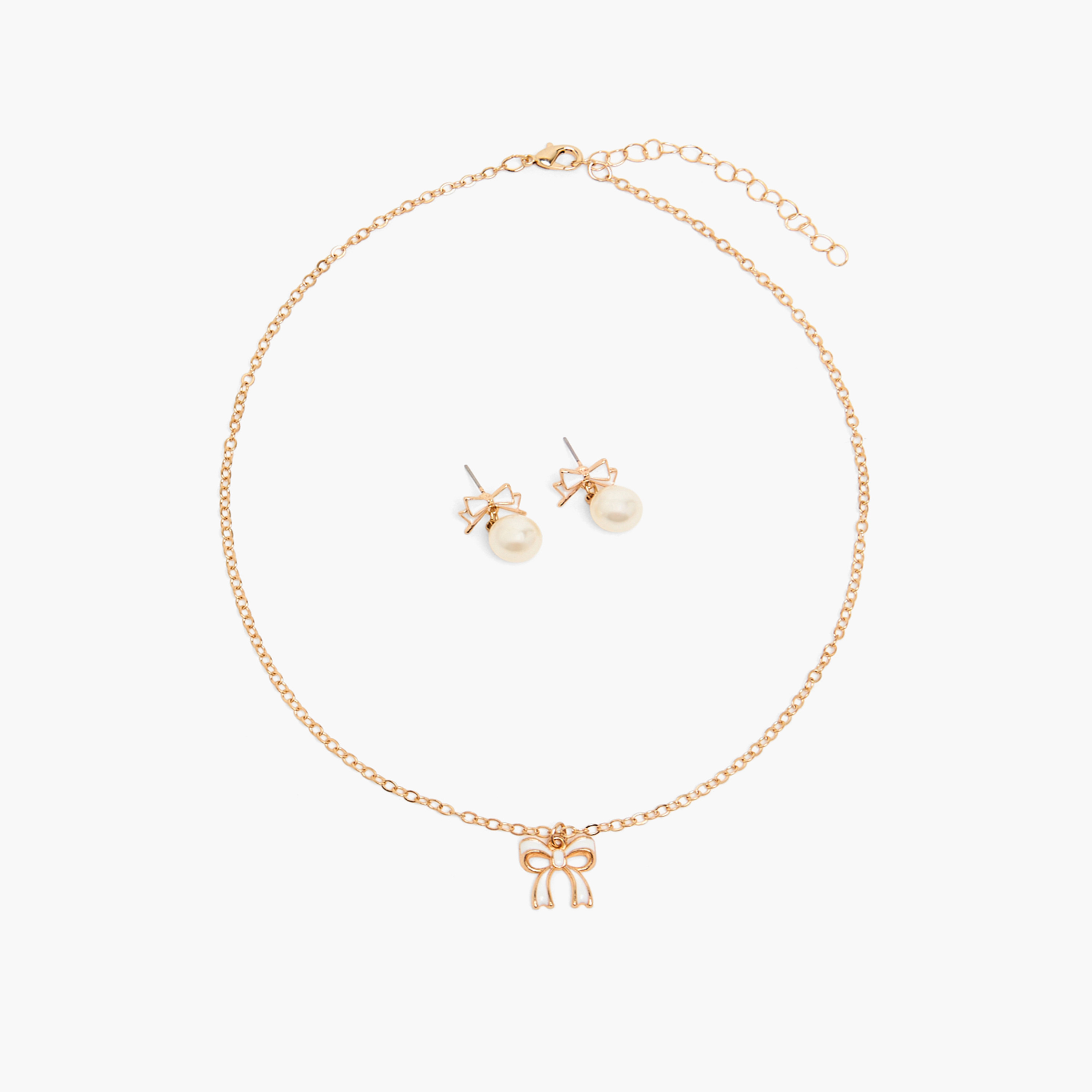 Set of 4 - Bow Pearl Pendant Necklace with Earrings and Bear Keychain-women-watchesandjewellery-jewellery-necklacesandpendants-image-6
