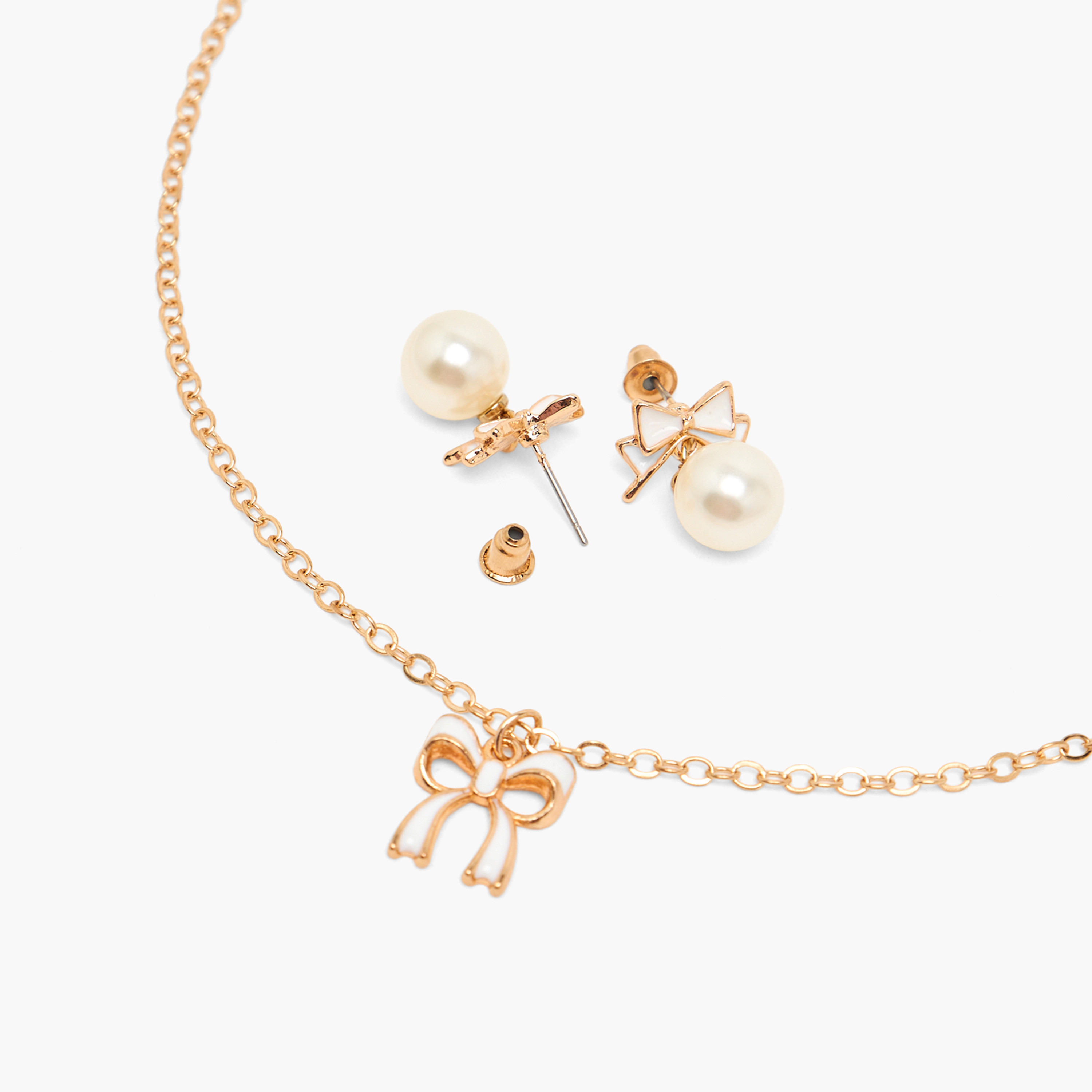 Set of 4 - Bow Pearl Pendant Necklace with Earrings and Bear Keychain-women-watchesandjewellery-jewellery-necklacesandpendants-image-7