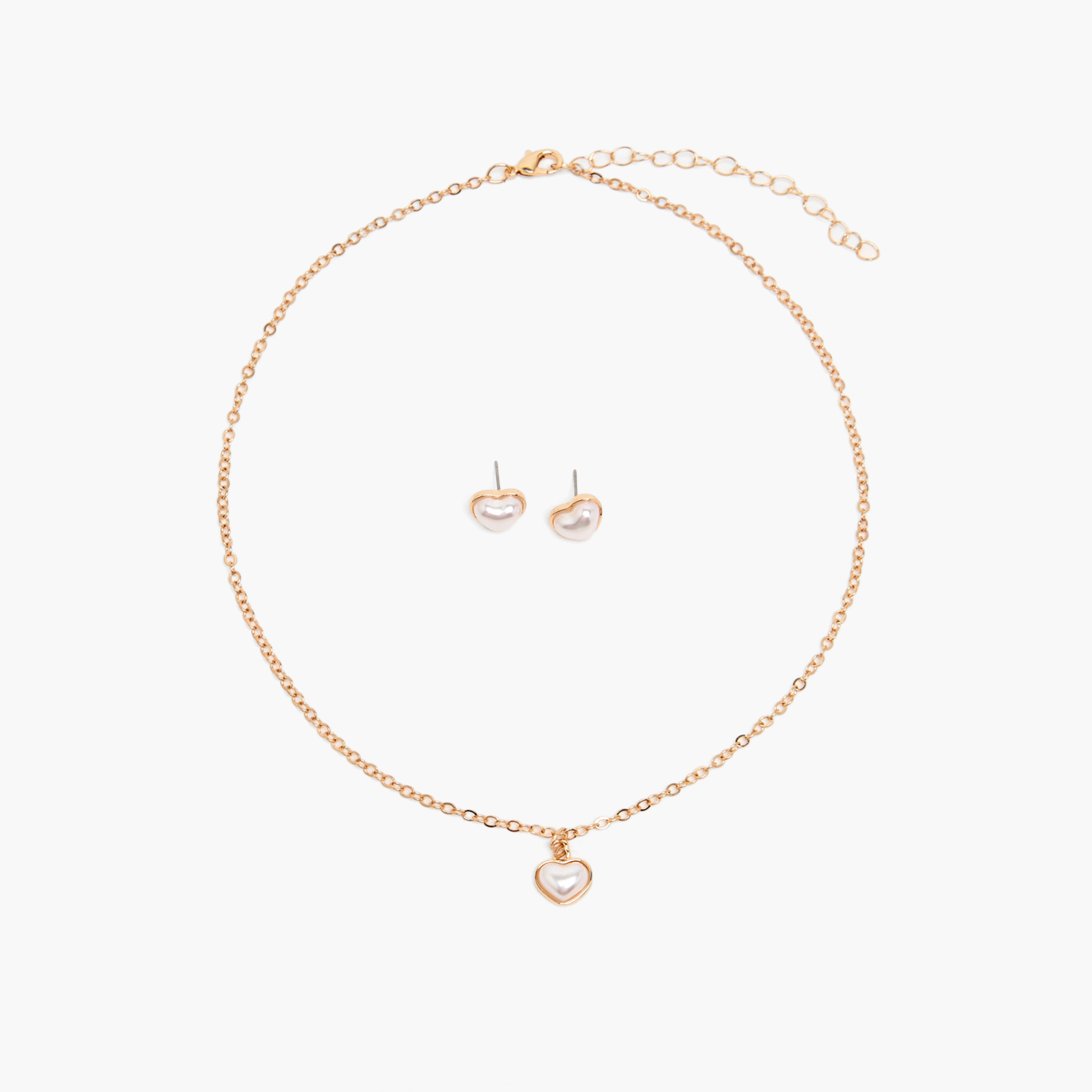 Set of 4 - Pearl Heart Pendant Necklace with Earrings and Bunny Keychain-women-watchesandjewellery-jewellery-necklacesandpendants-image-7