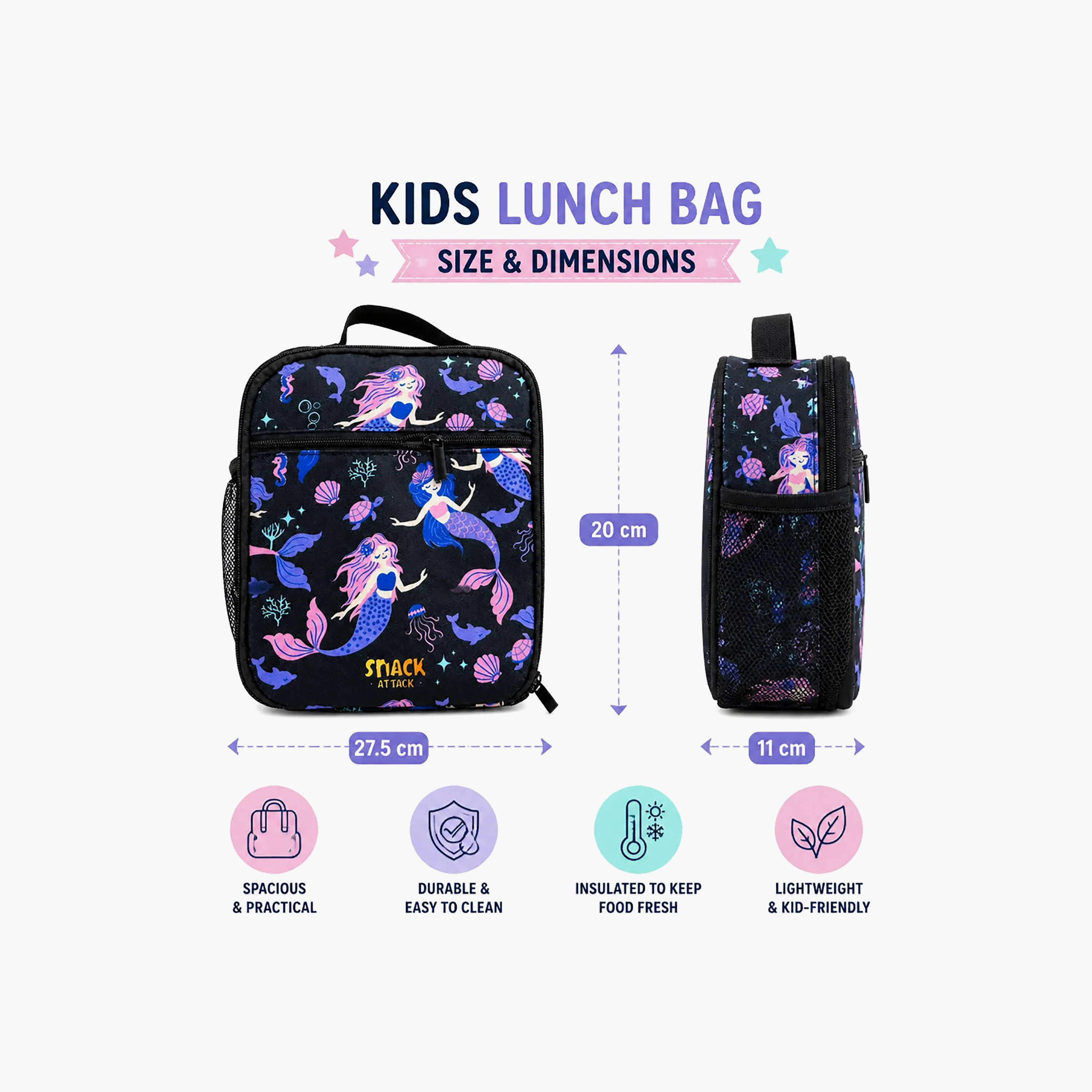 Snack Attack Insulated Magical Mermaid School Lunch Bag with Water Bottle Holder-school-lunchessentials-lunchbags-image-3