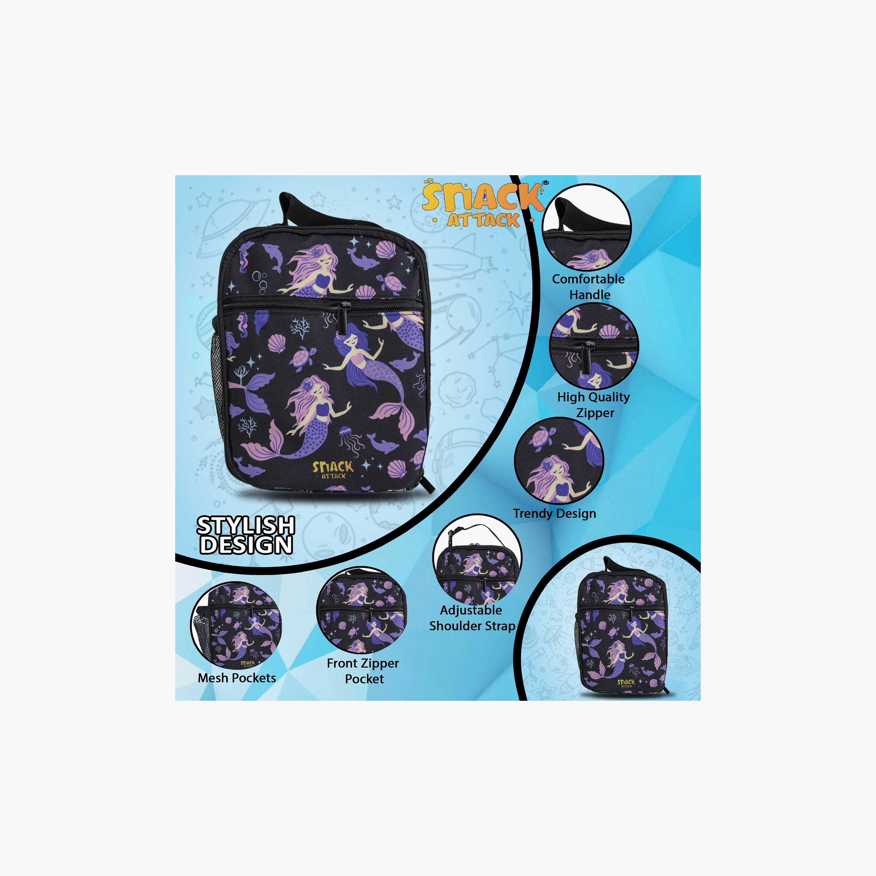 Snack Attack Insulated Magical Mermaid School Lunch Bag with Water Bottle Holder-school-lunchessentials-lunchbags-image-4