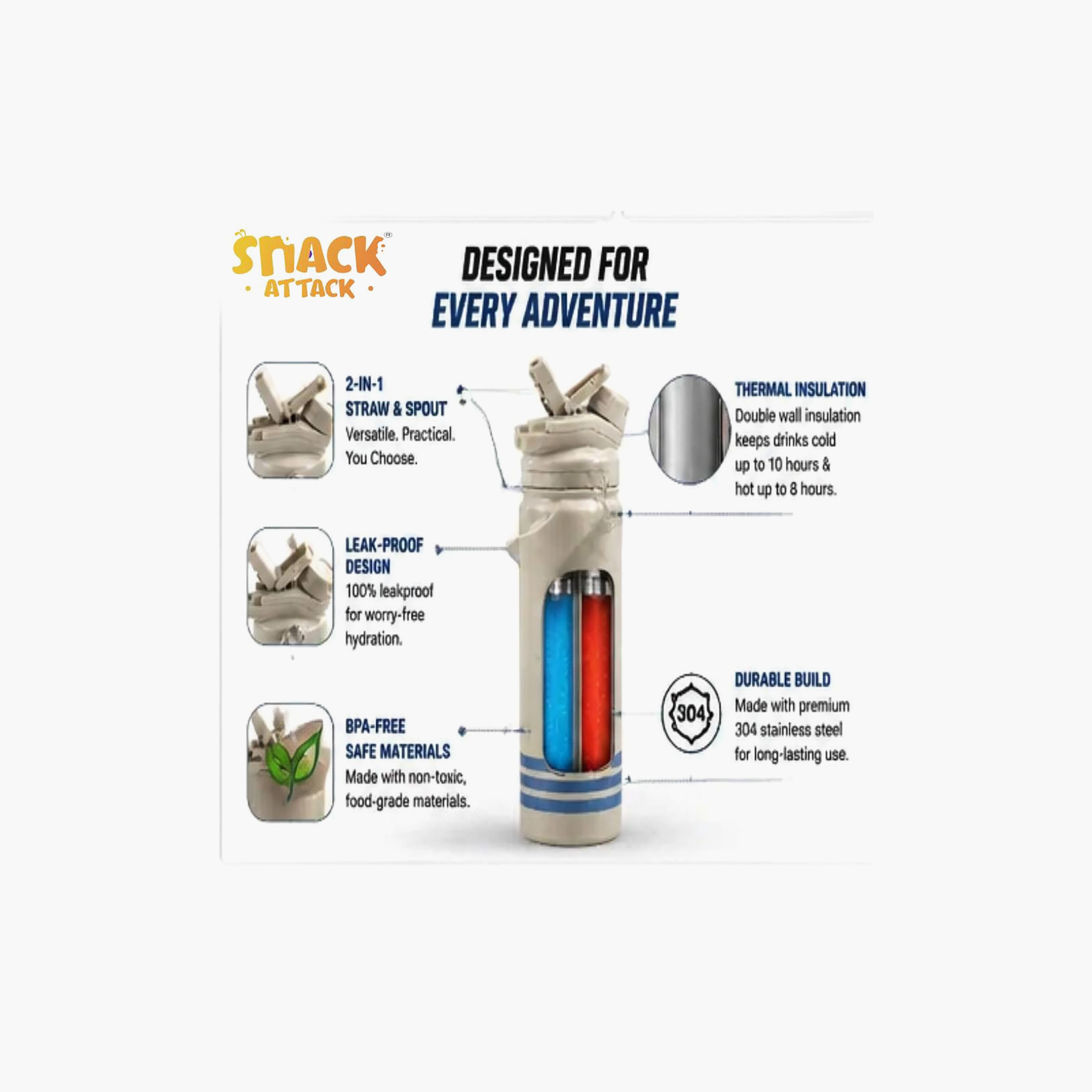 عبوة ماء مخططة ستانلس ستيل معزولة مع غطاء 2 في 1 بفوهة وماصة | 740 مل من سناك أتاك-school-waterbottles-image-6