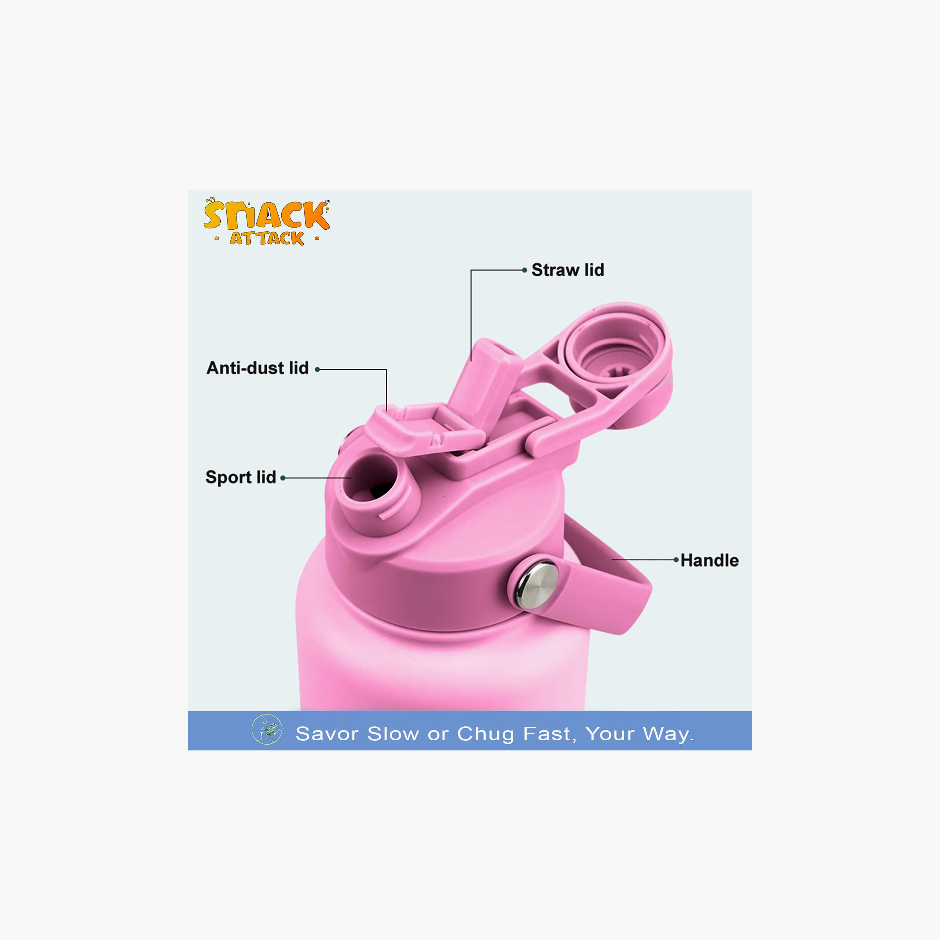 Snack Attack Insulated SS Striped Water Bottle with 2-In-1 Straw & Spout Lid - 740 ml-school-waterbottles-image-10