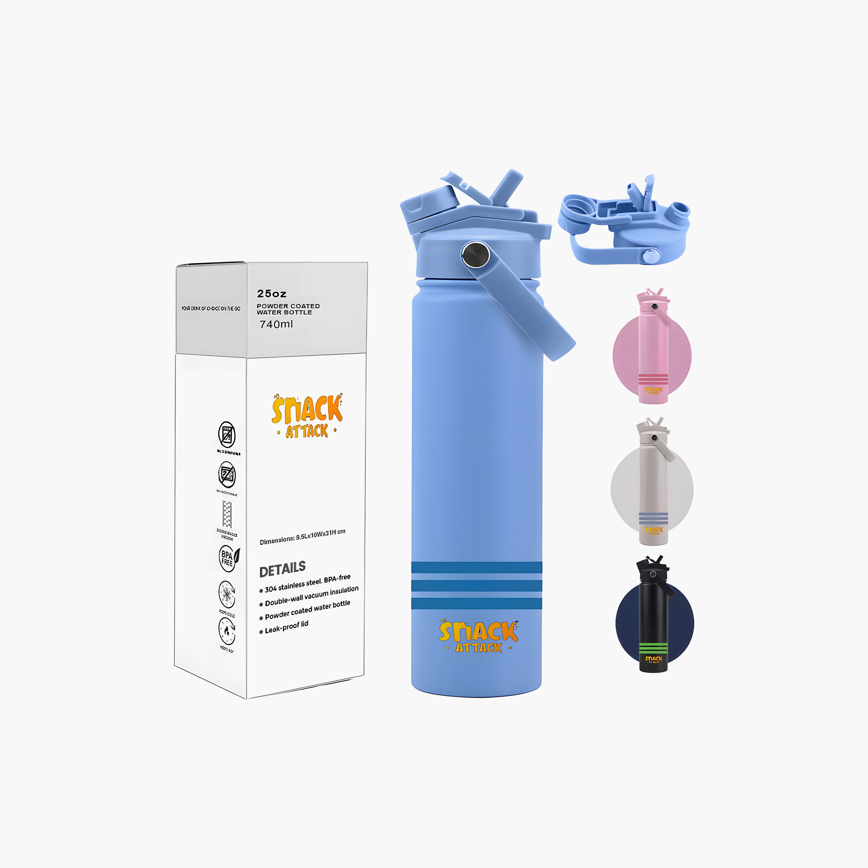 Snack Attack Insulated SS Striped Water Bottle with 2-In-1 Straw & Spout Lid - 740 ml-school-waterbottles-image-36