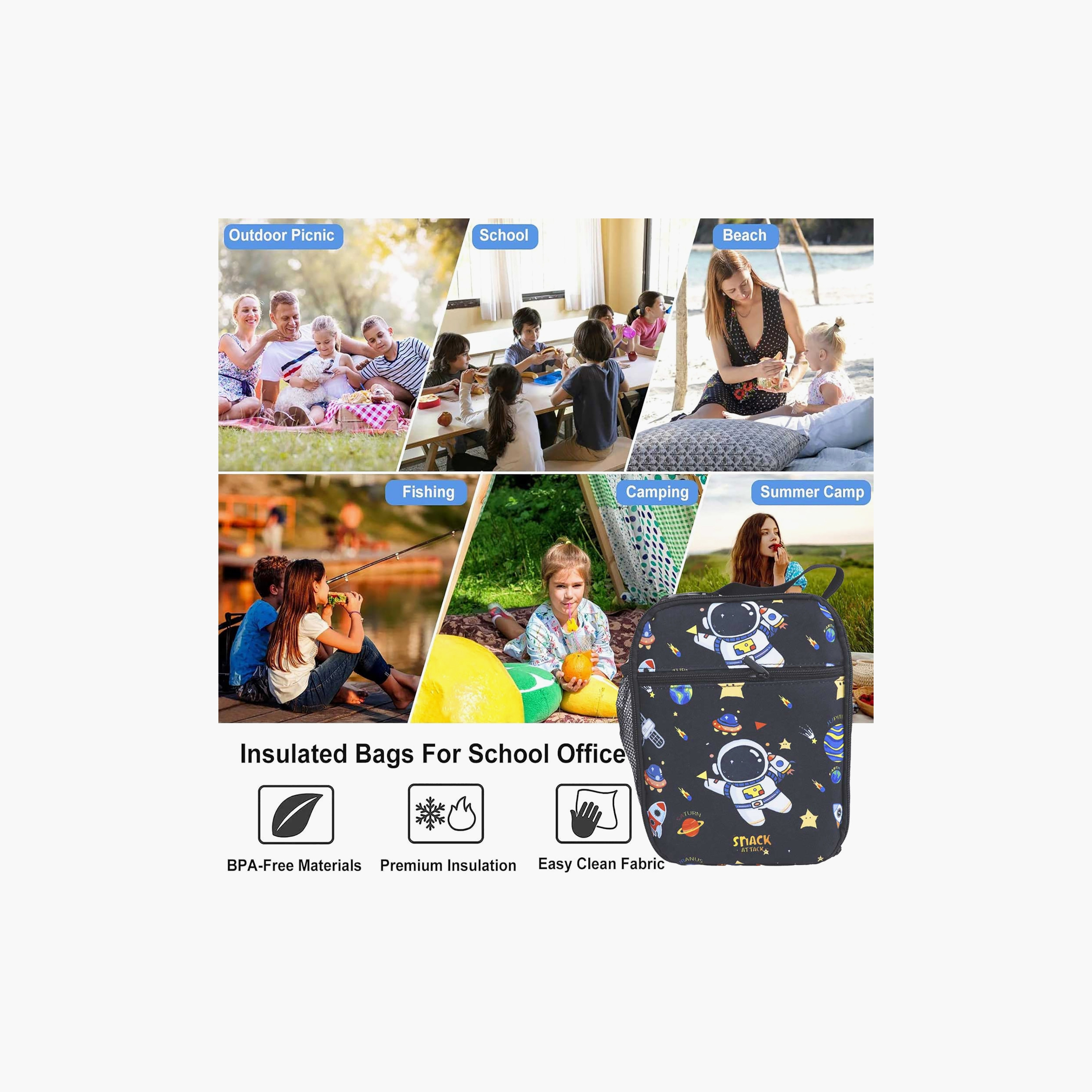 حقيبة غداء مدرسية معزولة بنمط رائد فضاء مع حامل لعبوة الماء من سناك أتاك-school-lunchessentials-lunchbags-image-4