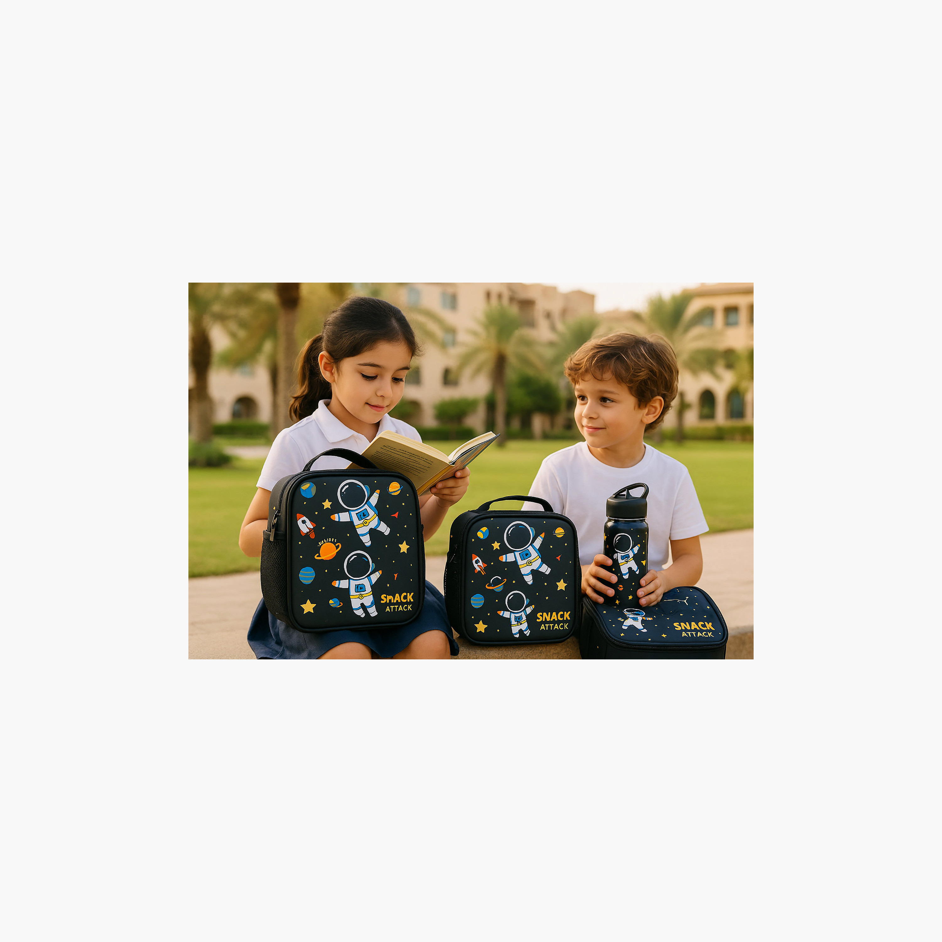 حقيبة غداء مدرسية معزولة بنمط رائد فضاء مع حامل لعبوة الماء من سناك أتاك-school-lunchessentials-lunchbags-image-7