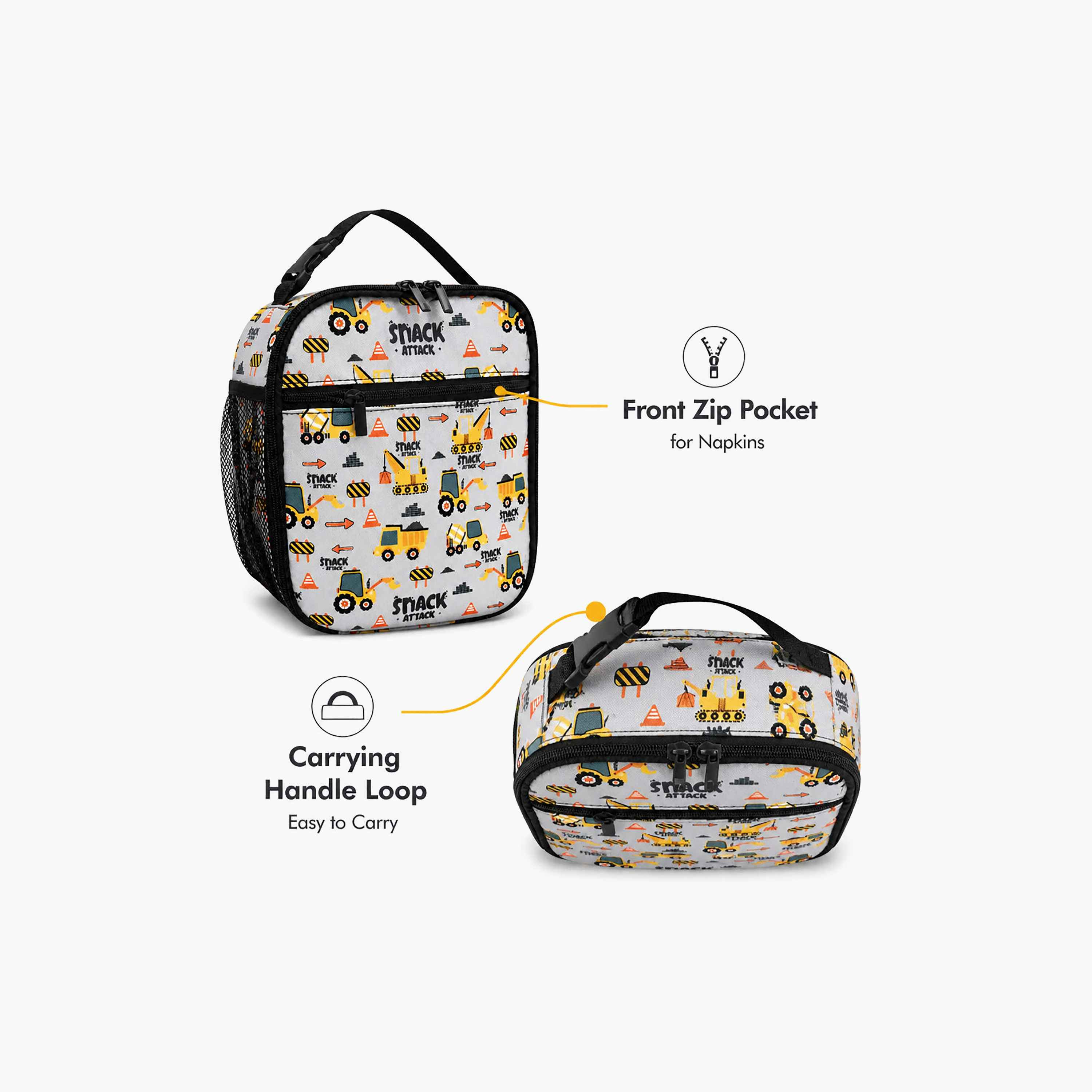 حقيبة غداء مدرسية معزولة بنمط شاحنة بناء مع حامل لعبوة الماء من سناك أتاك-school-lunchessentials-lunchbags-image-4