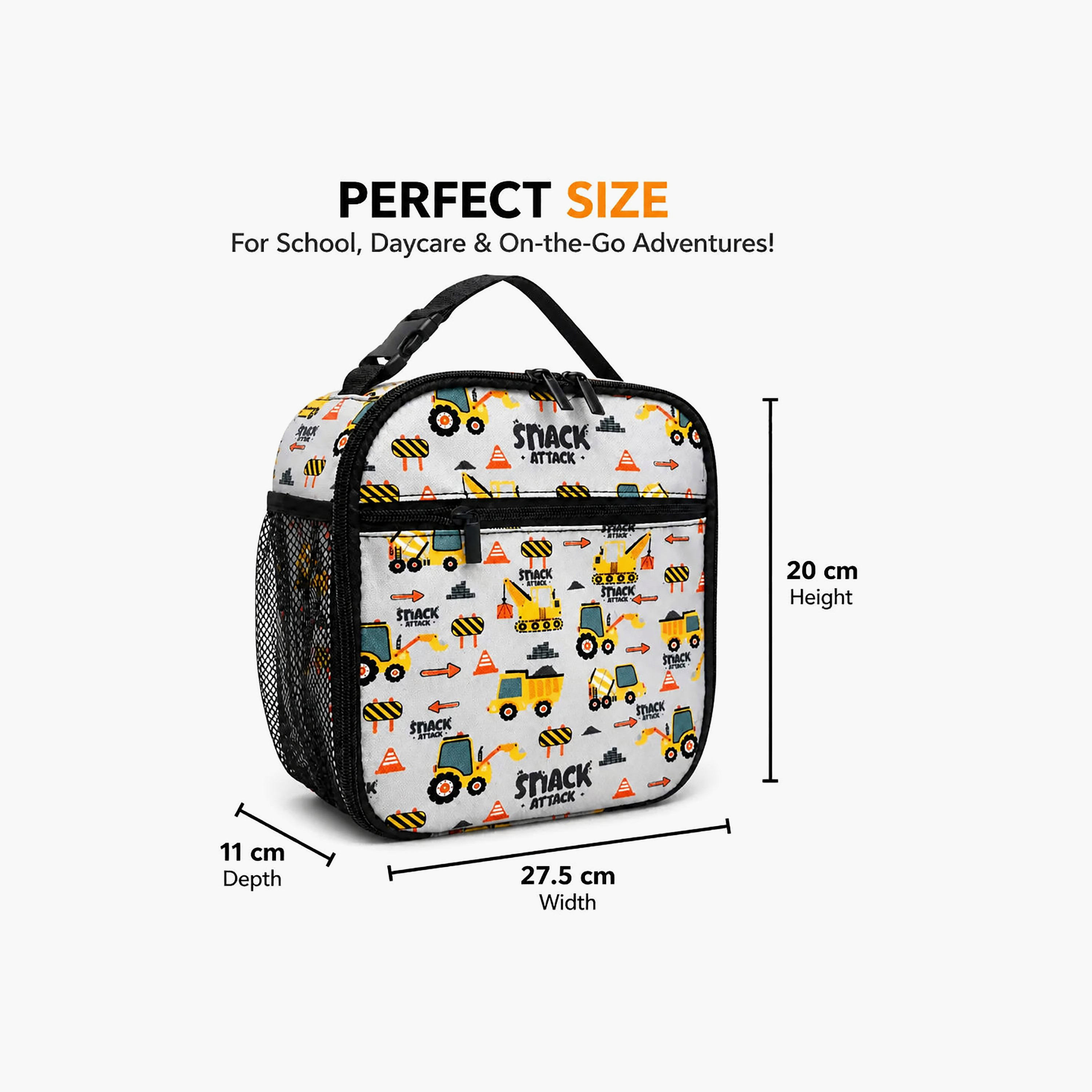 حقيبة غداء مدرسية معزولة بنمط شاحنة بناء مع حامل لعبوة الماء من سناك أتاك-school-lunchessentials-lunchbags-image-5