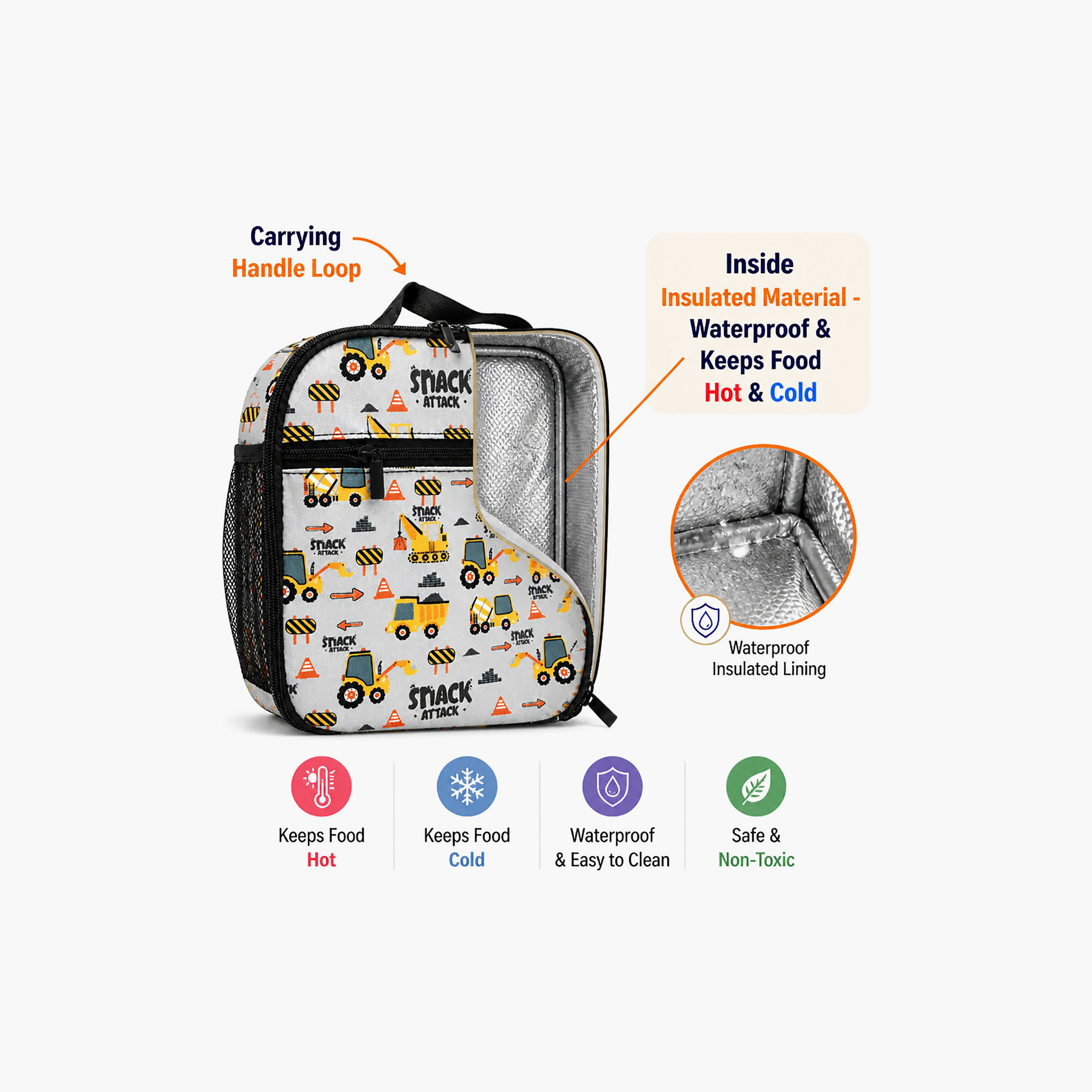 حقيبة غداء مدرسية معزولة بنمط شاحنة بناء مع حامل لعبوة الماء من سناك أتاك-school-lunchessentials-lunchbags-image-6
