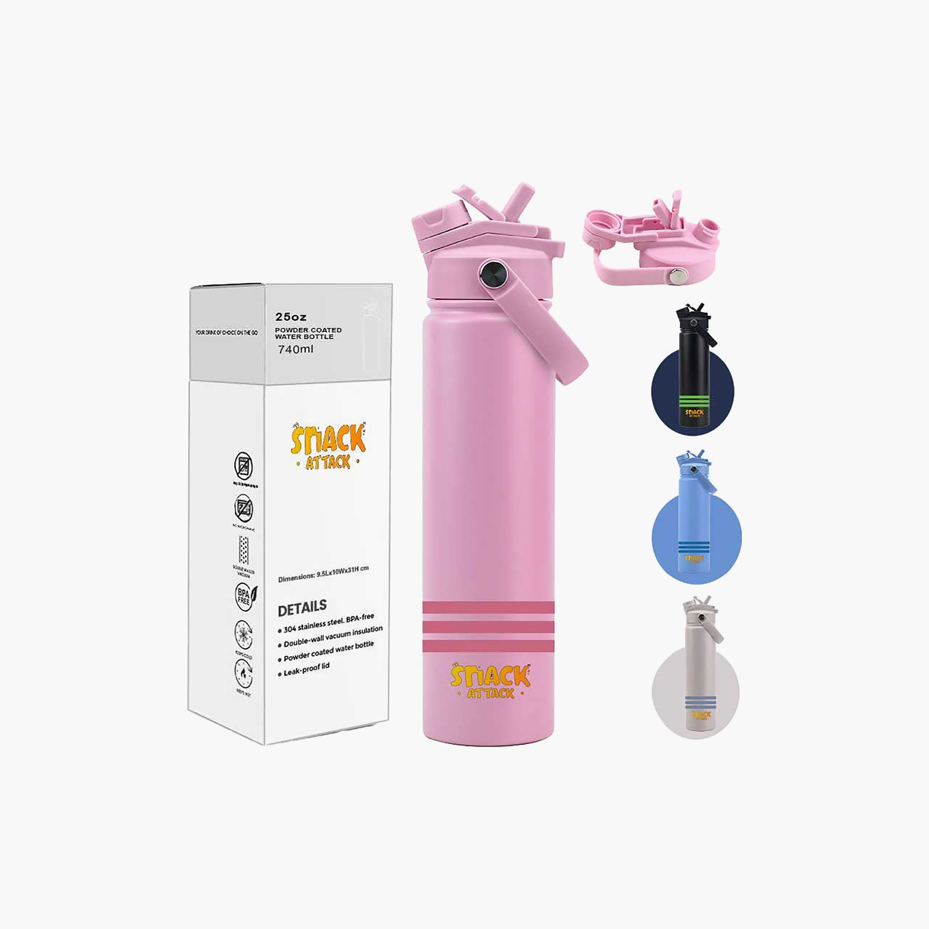 عبوة ماء مخططة ستانلس ستيل معزولة مع غطاء 2 في 1 بفوهة وماصة | 740 مل من سناك أتاك-school-waterbottles-image-25