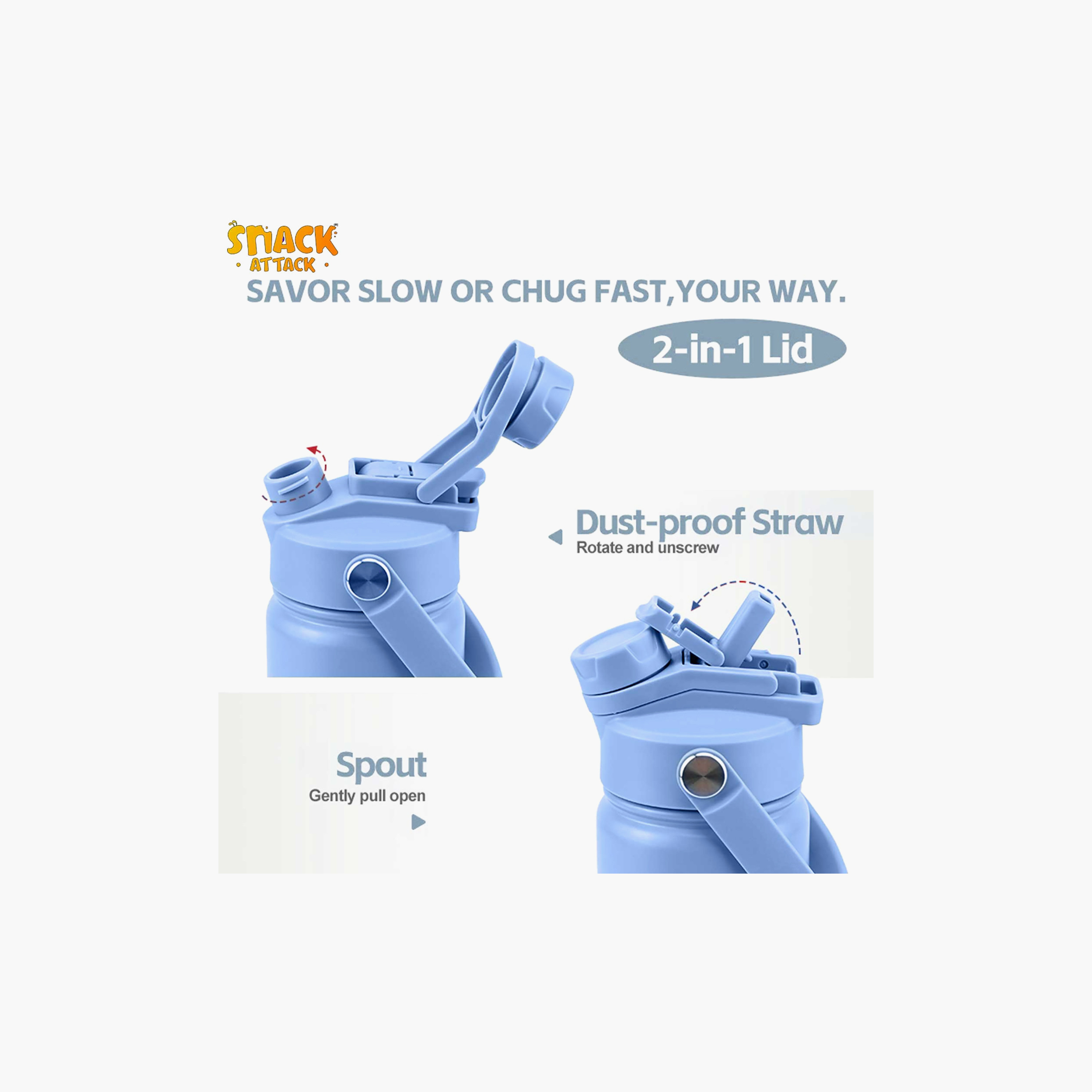 Snack Attack Insulated SS Striped Water Bottle with 2-In-1 Straw & Spout Lid - 740 ml-school-waterbottles-image-4