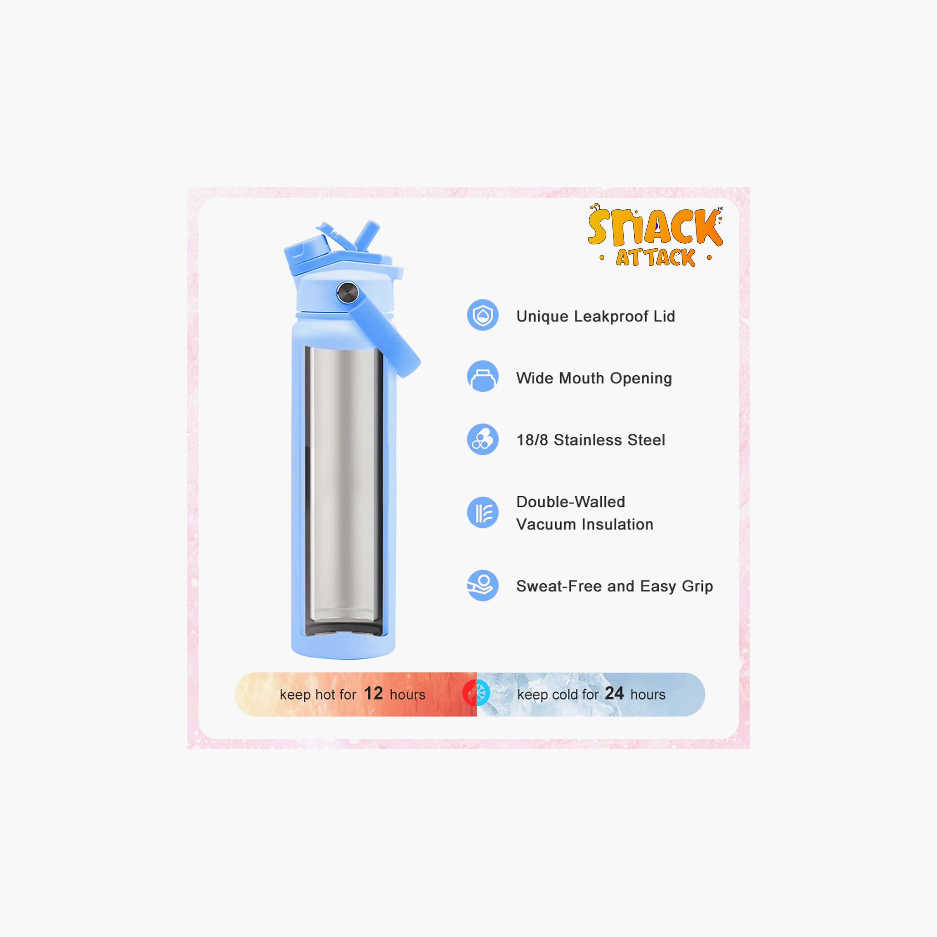 Snack Attack Insulated SS Striped Water Bottle with 2-In-1 Straw & Spout Lid - 740 ml-school-waterbottles-image-5