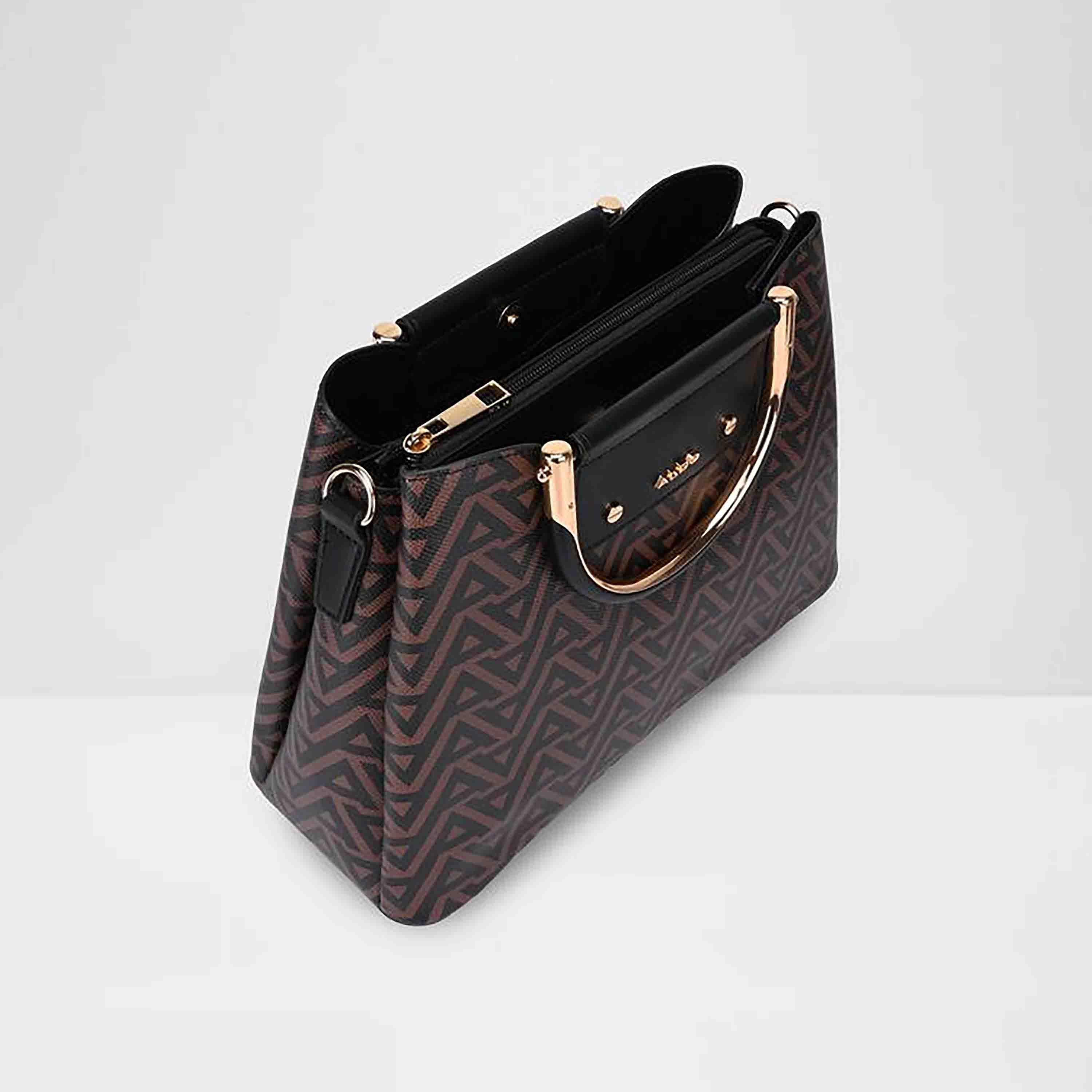 Aldo Sloana Monogram Double Handle Satchel Bag with Zipper Closure and Adjustable Strap-women-bagsandwallets-handbags-image-3