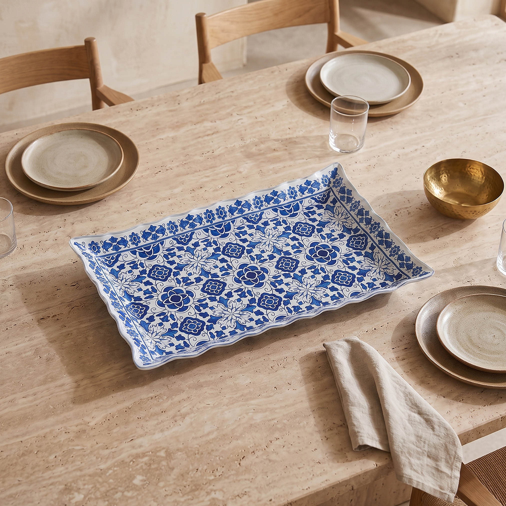 Zuhra Floral Print Glass Serving Platter - 21x31 cms-household-dining-serveware-servingplatters-image-1