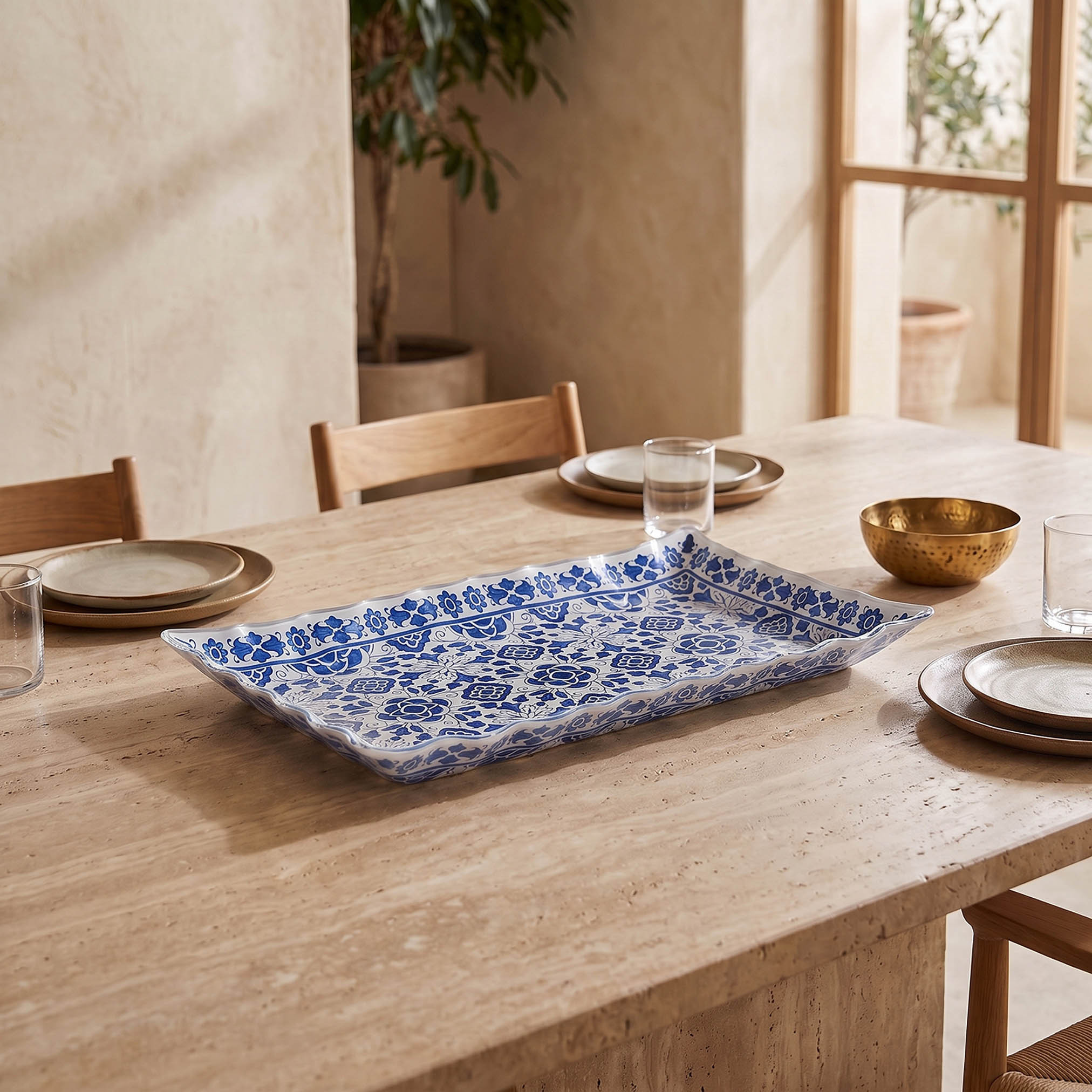 Zuhra Floral Print Glass Serving Platter - 21x31 cms-household-dining-serveware-servingplatters-image-2