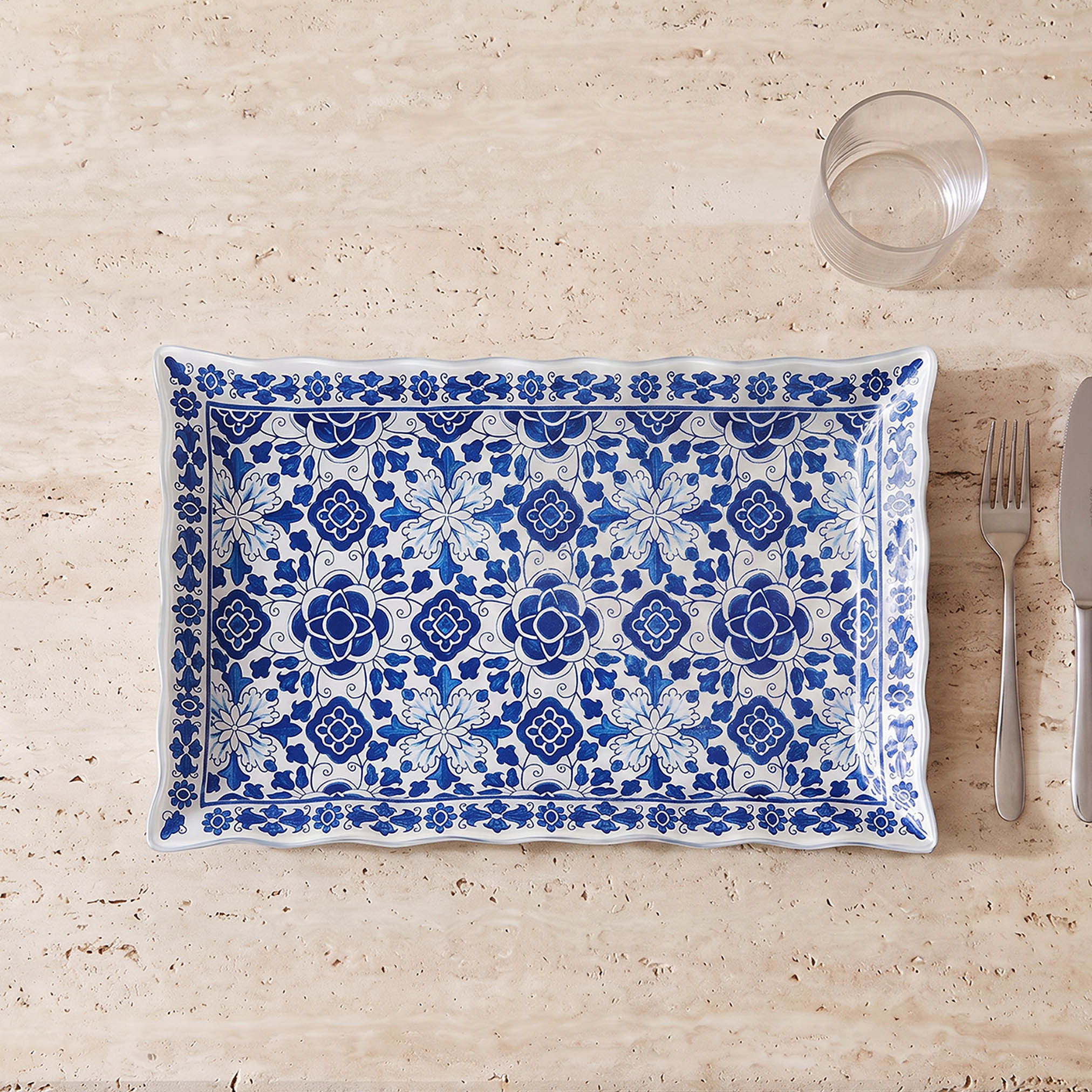 Zuhra Floral Print Glass Serving Platter - 26x36 cms-household-dining-serveware-servingplatters-image-1