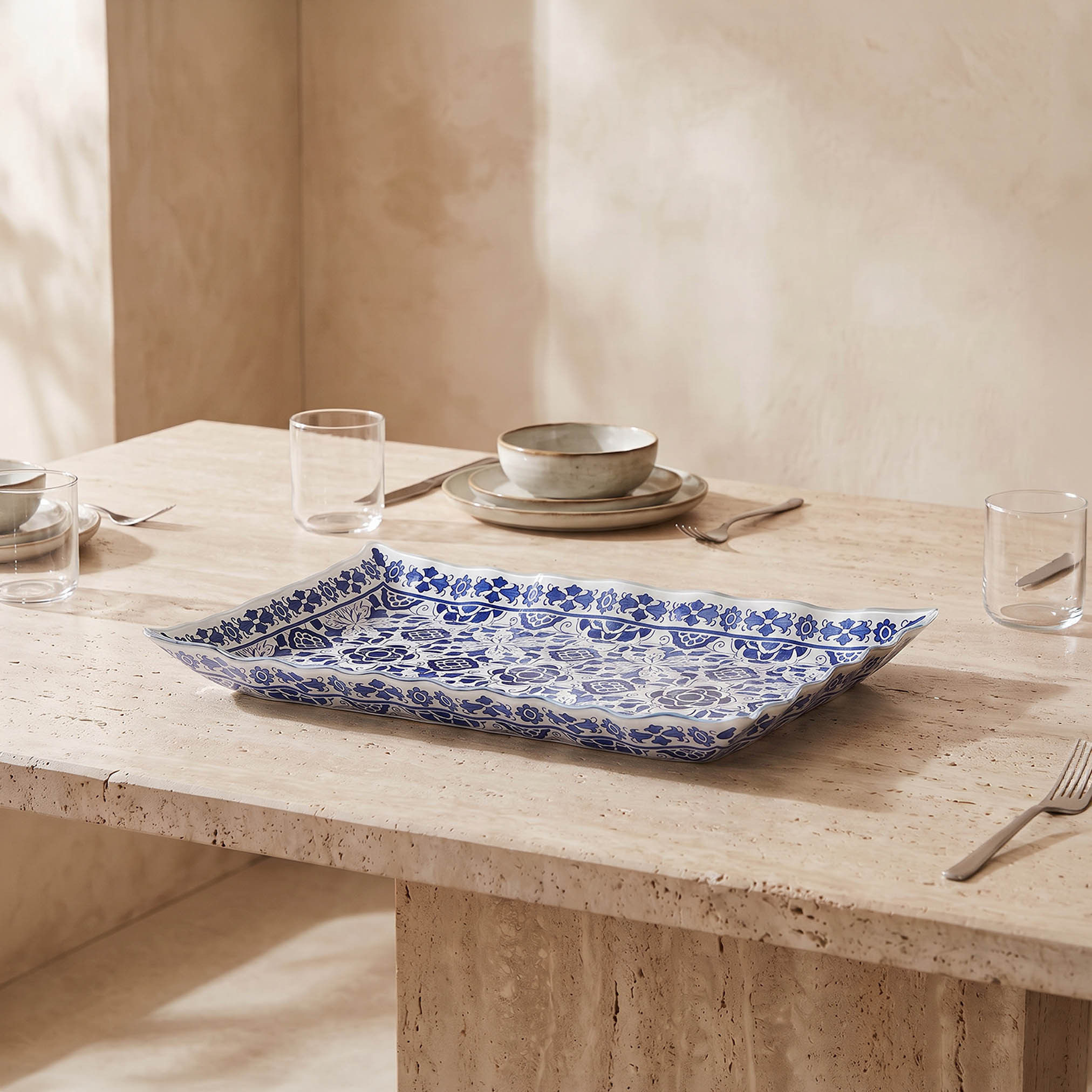 Zuhra Floral Print Glass Serving Platter - 26x36 cms-household-dining-serveware-servingplatters-image-2