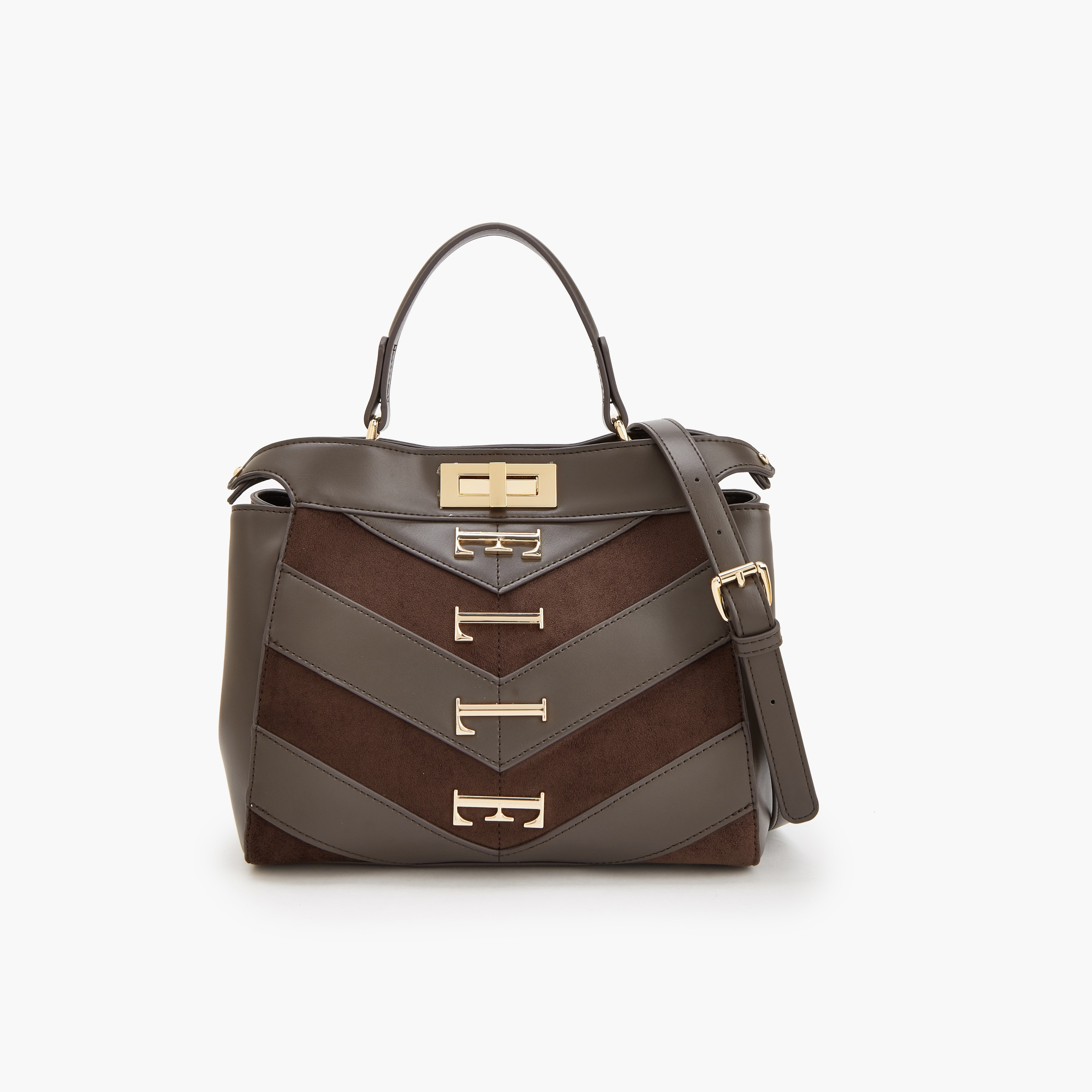 Elle Women Chevron Suede Tote Bag with Detachable Strap-women-bagsandwallets-handbags-image-1