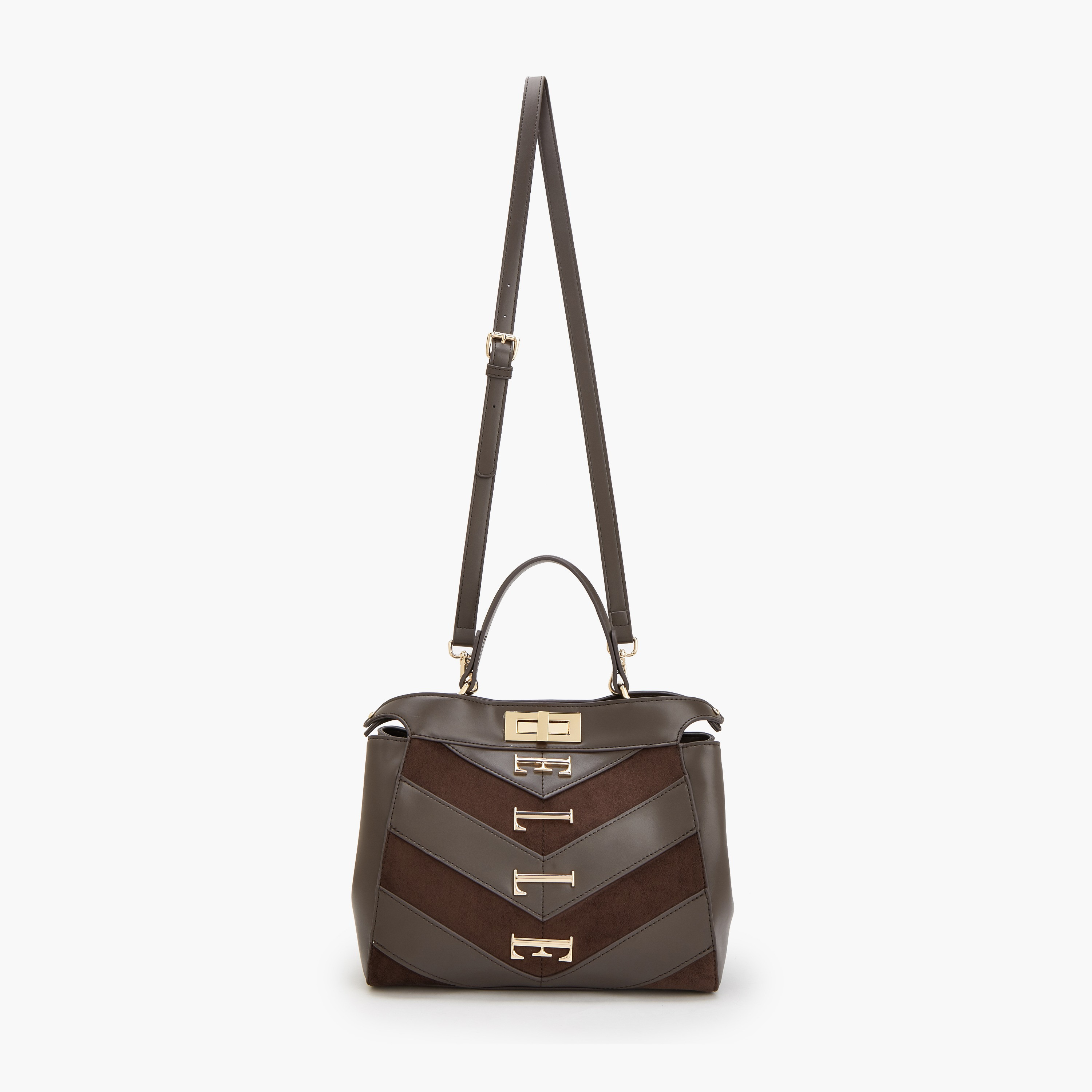 Elle Women Chevron Suede Tote Bag with Detachable Strap-women-bagsandwallets-handbags-image-2