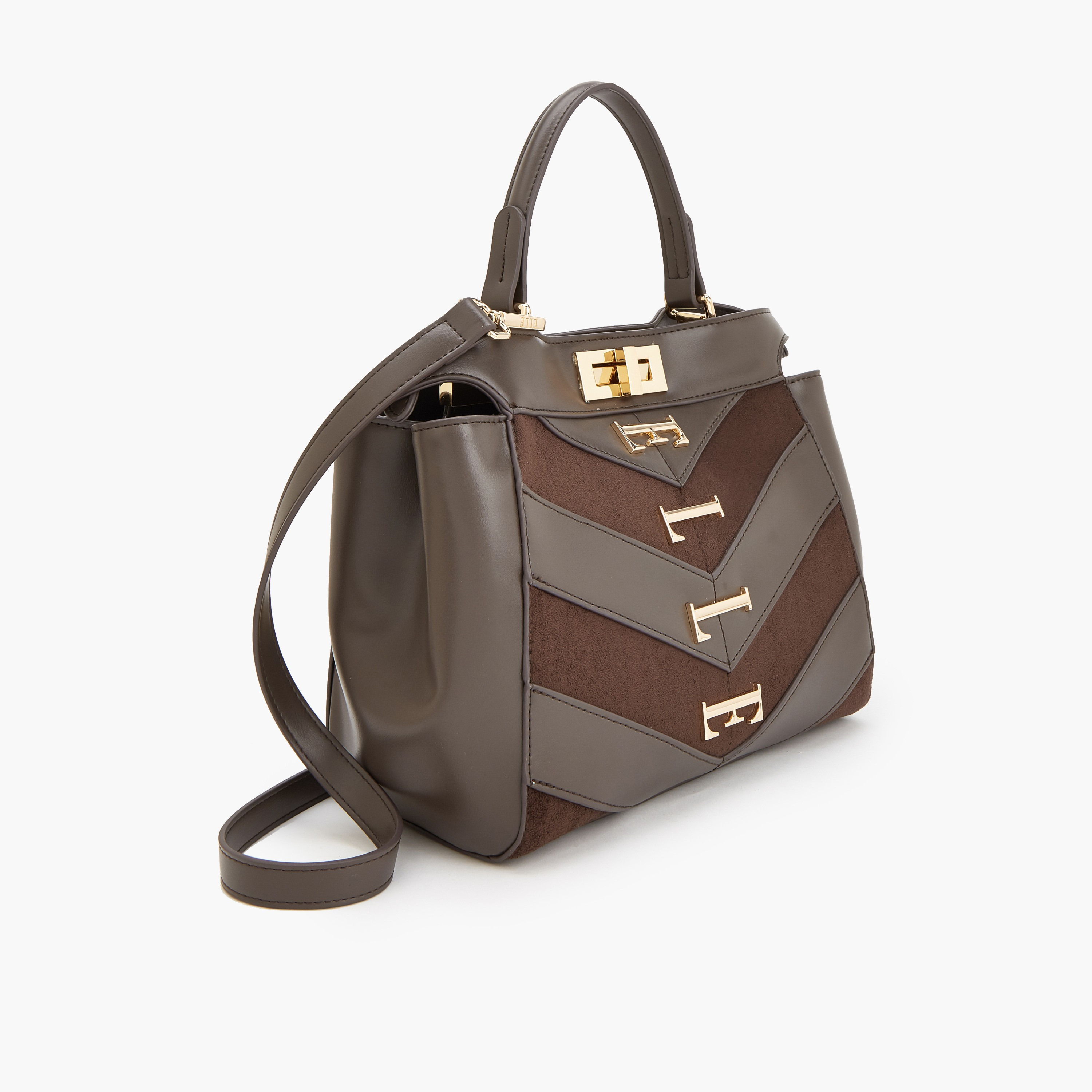 Elle Women Chevron Suede Tote Bag with Detachable Strap-women-bagsandwallets-handbags-image-3
