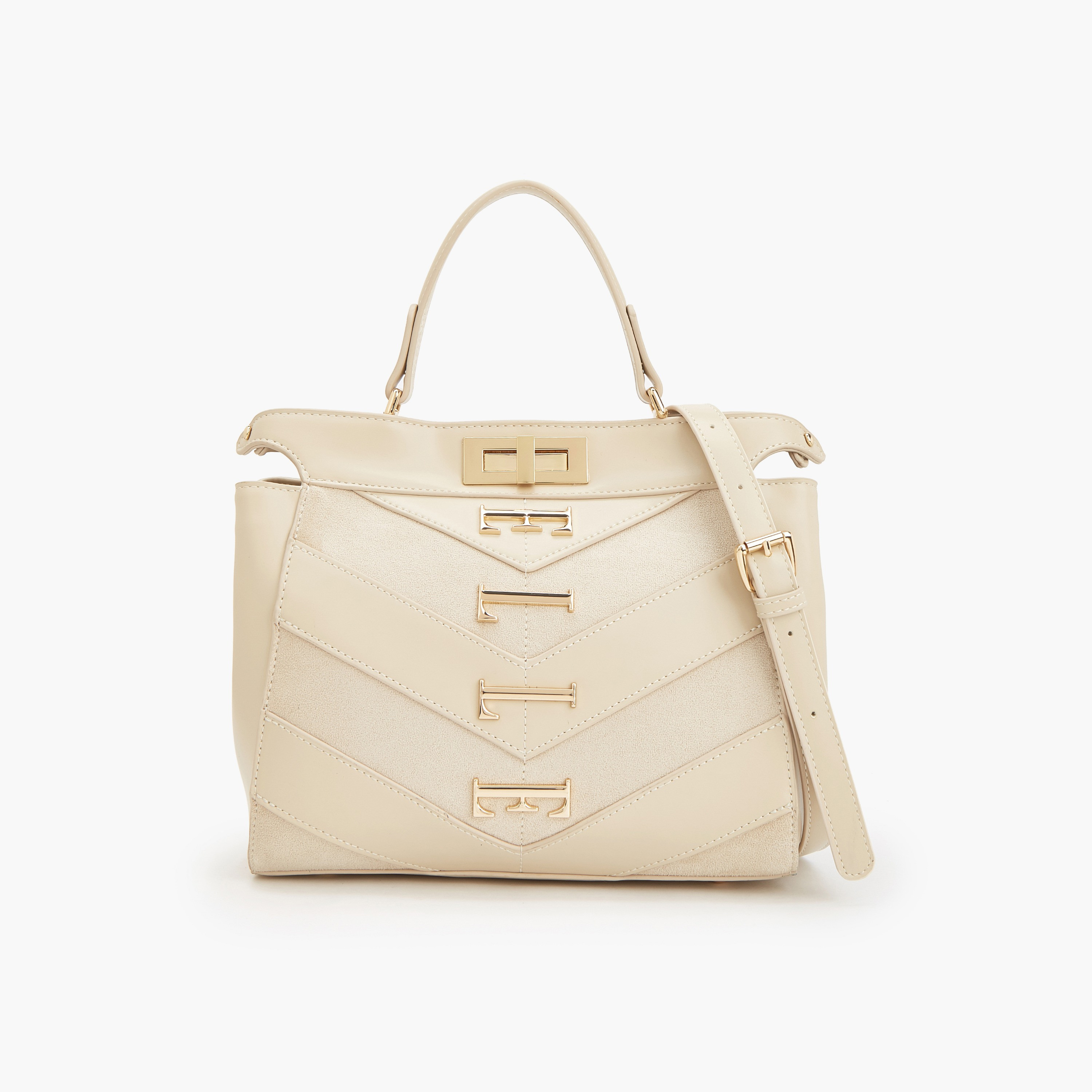 Elle Women Chevron Suede Tote Bag with Detachable Strap-women-bagsandwallets-handbags-image-1