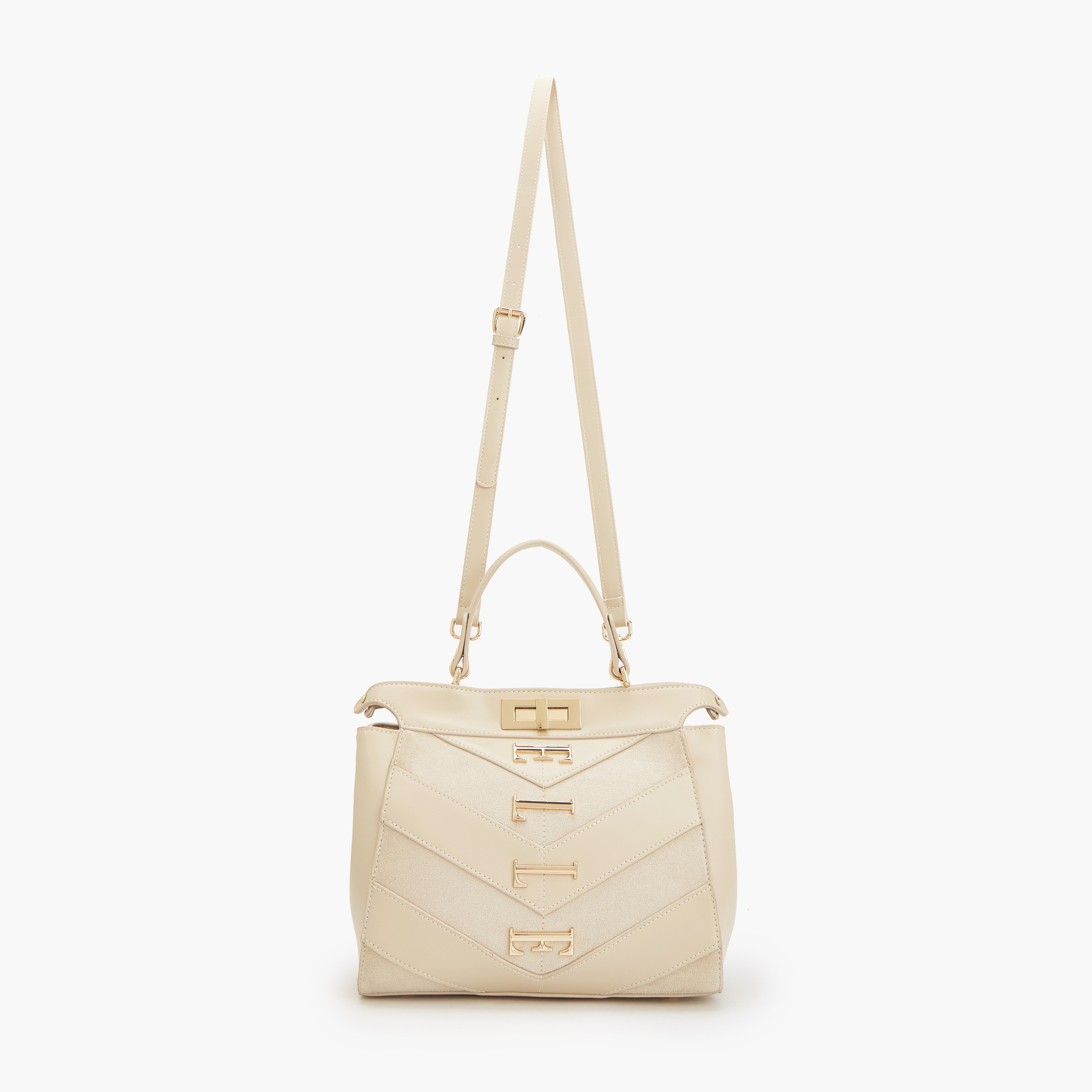 Elle Women Chevron Suede Tote Bag with Detachable Strap-women-bagsandwallets-handbags-image-2