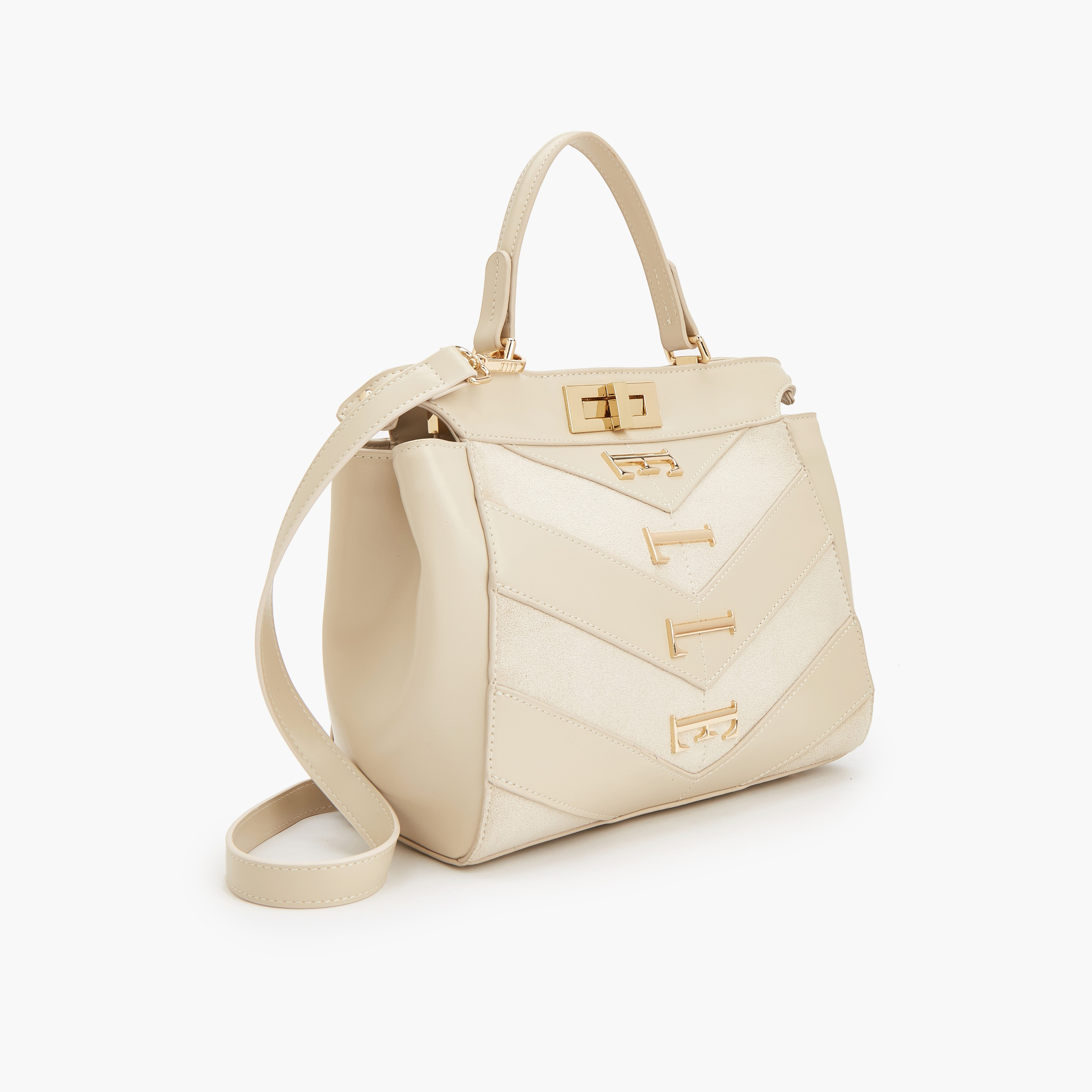 Elle Women Chevron Suede Tote Bag with Detachable Strap-women-bagsandwallets-handbags-image-3
