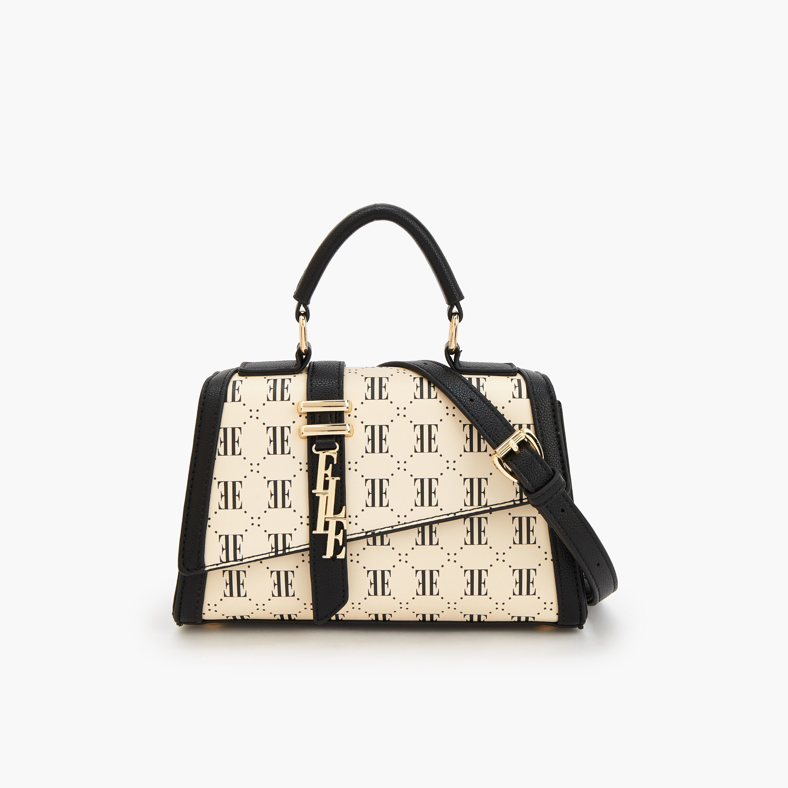 Elle Monogram Print Satchel Bag with Detachable Strap-women-bagsandwallets-handbags-image-1